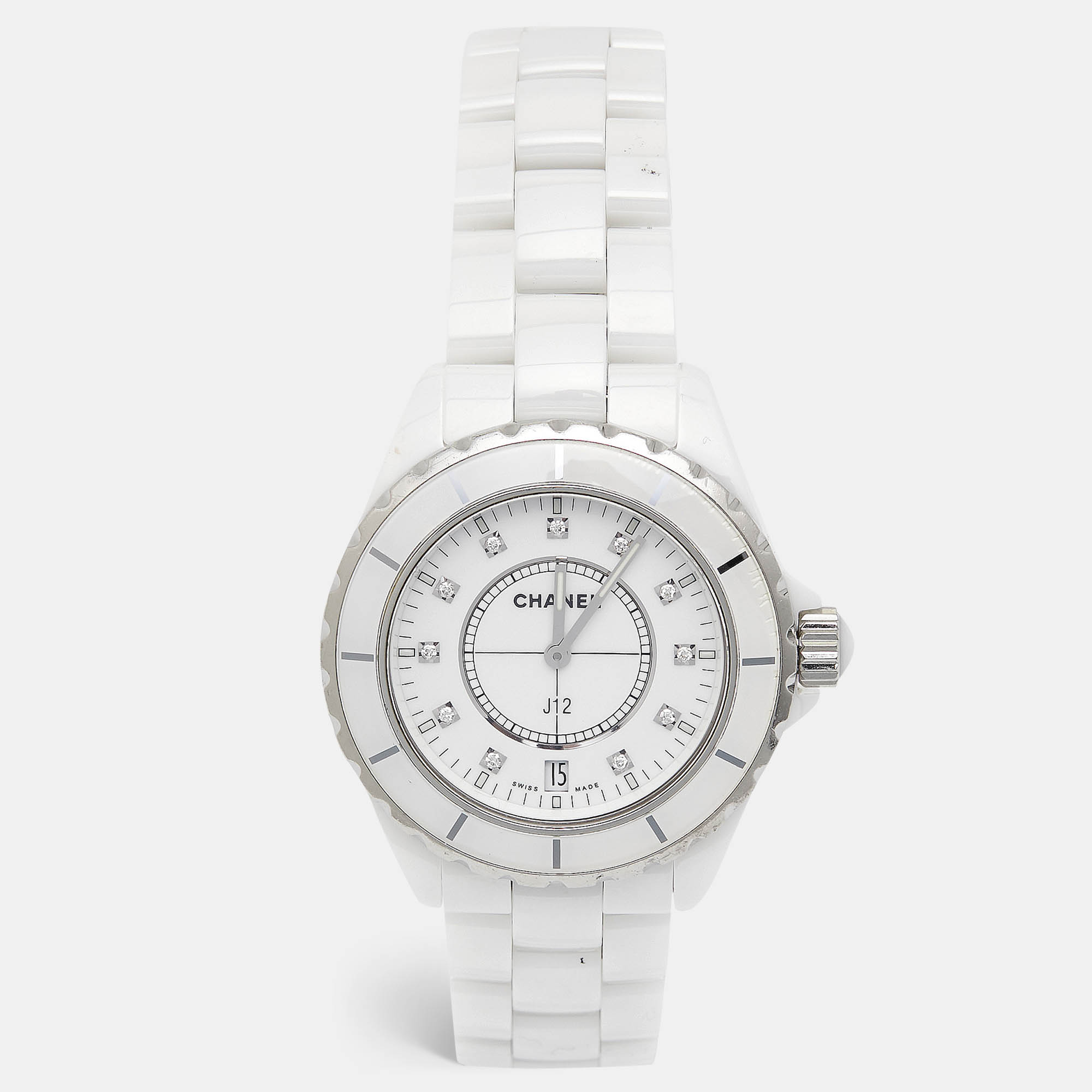 

Chanel White Diamond Ceramic Stainless Steel J12 H2125 Women's Wristwatch