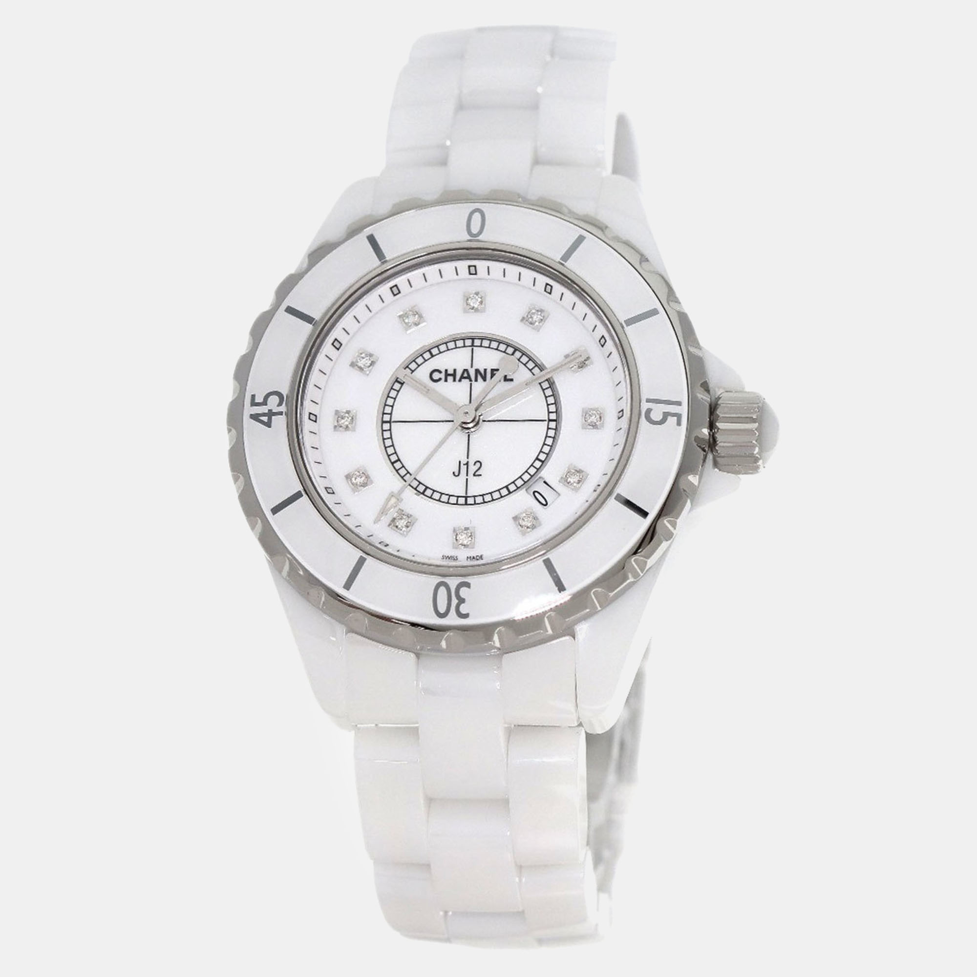 

Chanel White Diamond Ceramic J12 H1628 Quartz Women's Wristwatch 33 mm