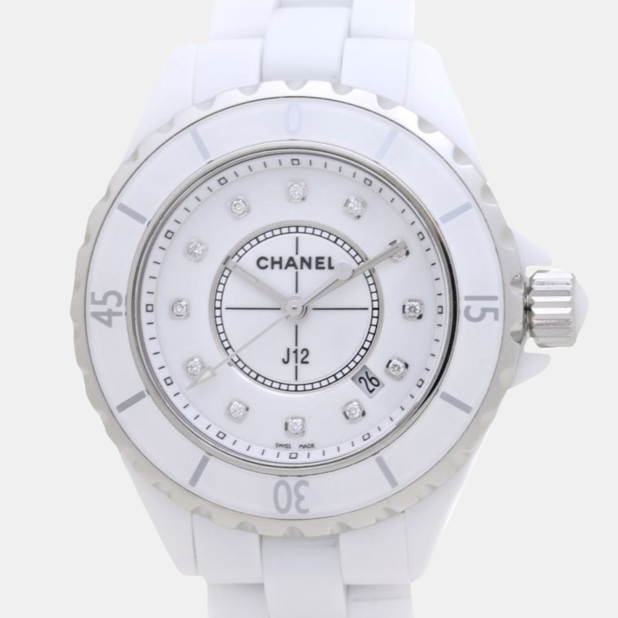 

Chanel White Stainless Steel Ceramic J12 H1628 Quartz Women's Wristwatch 33 mm