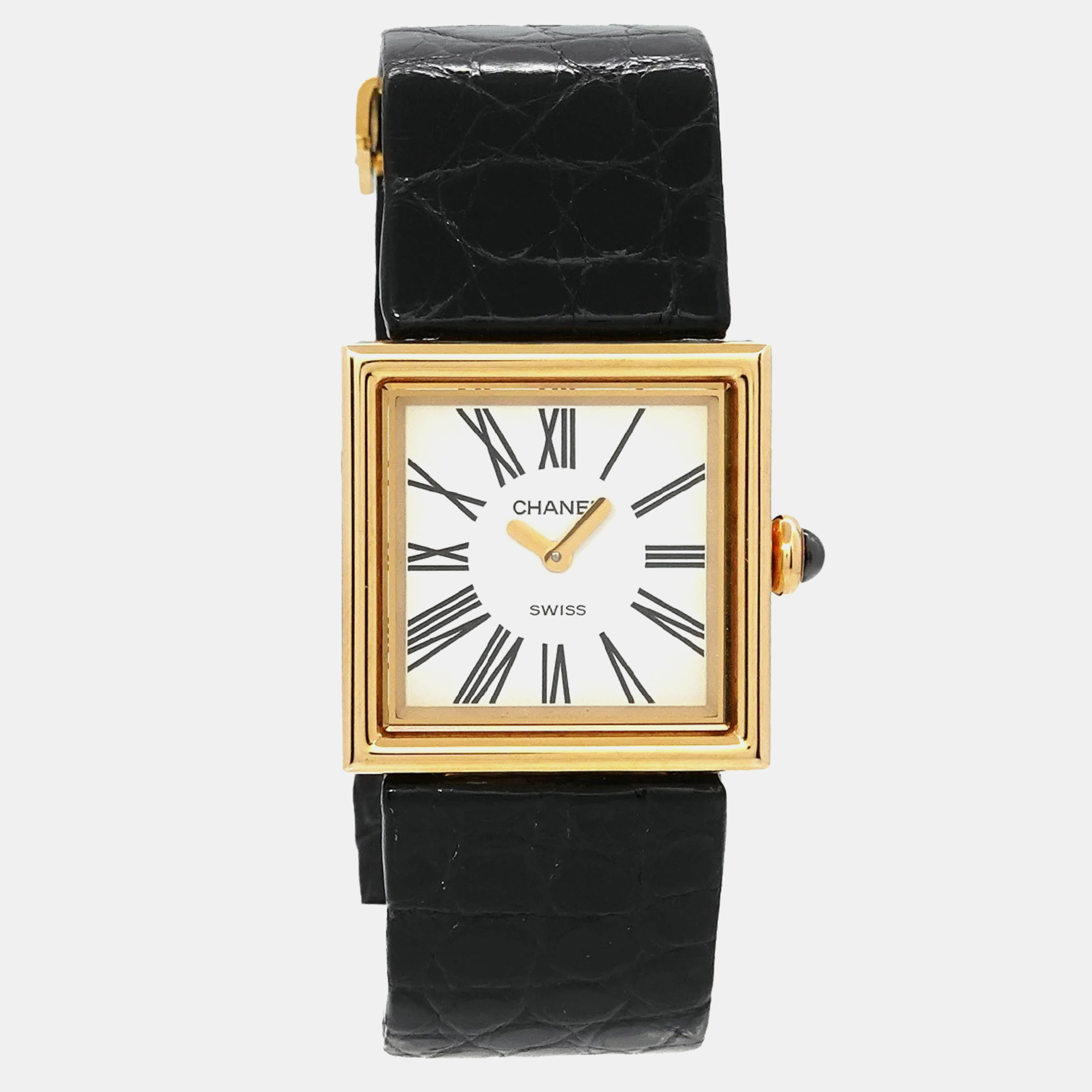 

Chanel White 18K Yellow Gold and Leather Mademoiselle Quartz Women's Wristwatch 23 mm