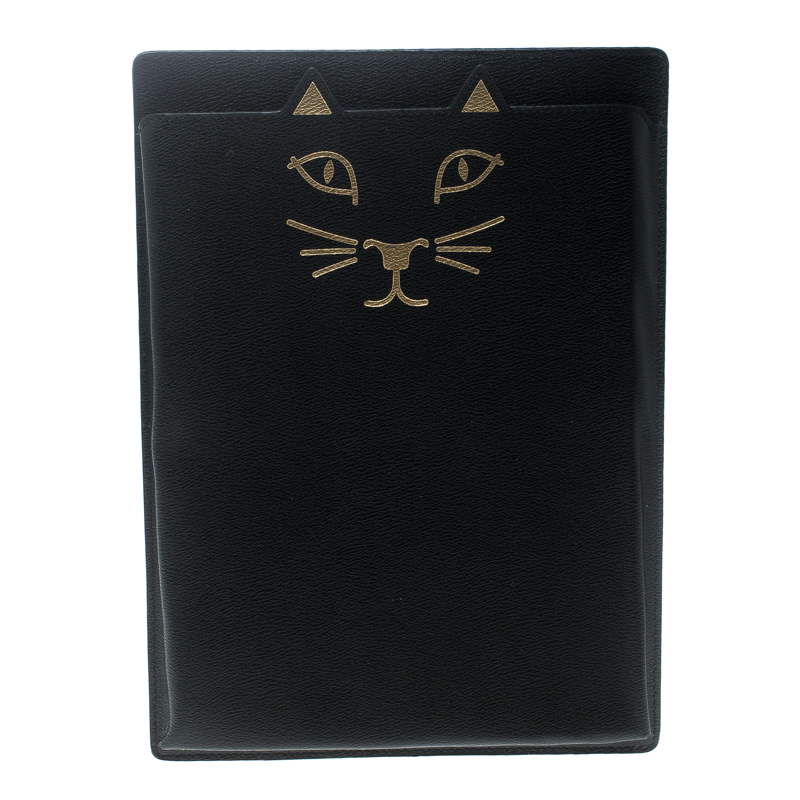 Pre Owned Charlotte Olympia Black Leather Feline iPad Case