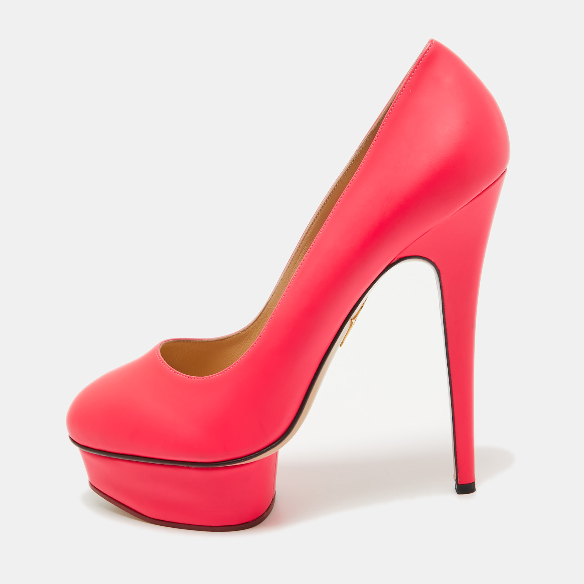 

Charlotte Olympia Neon Pink Leather Dolly Platform Pumps Size