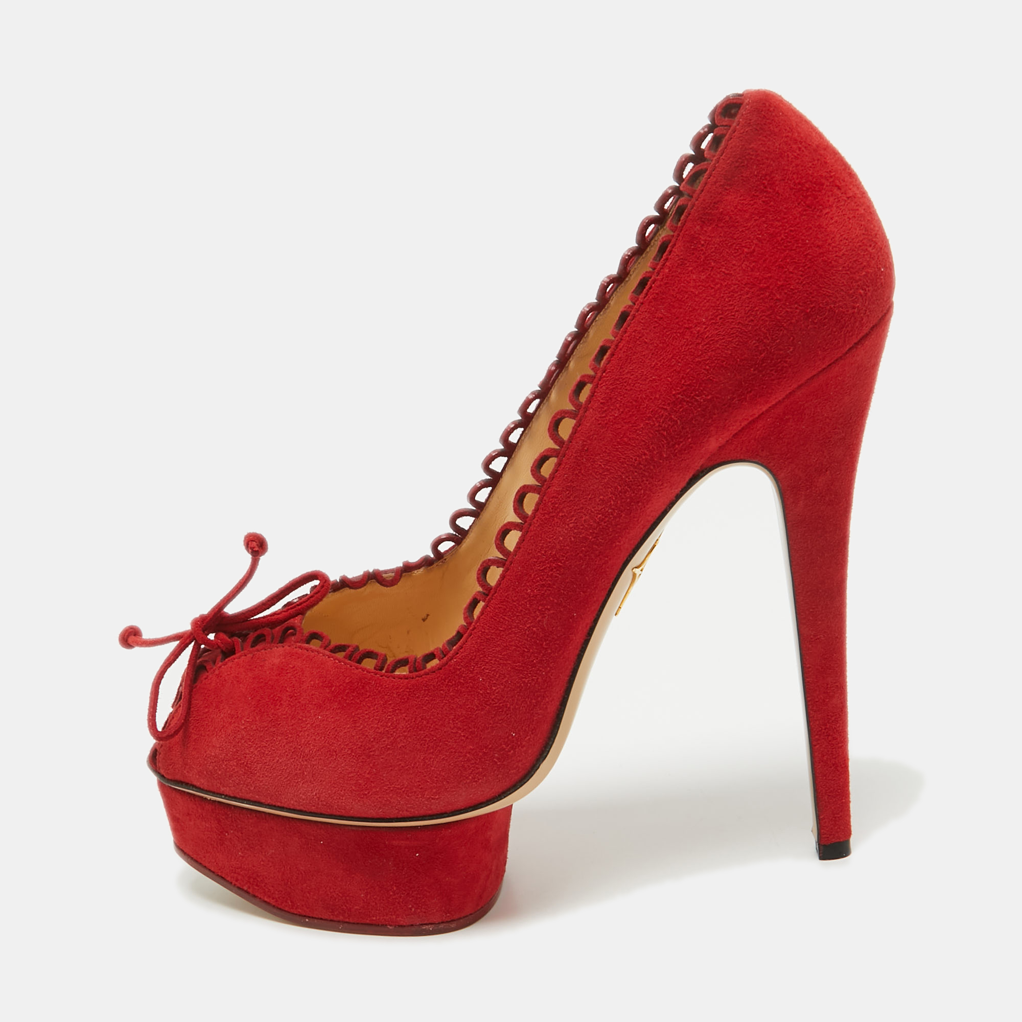 

Charlotte Olympia Red Suede Platform Pumps Size