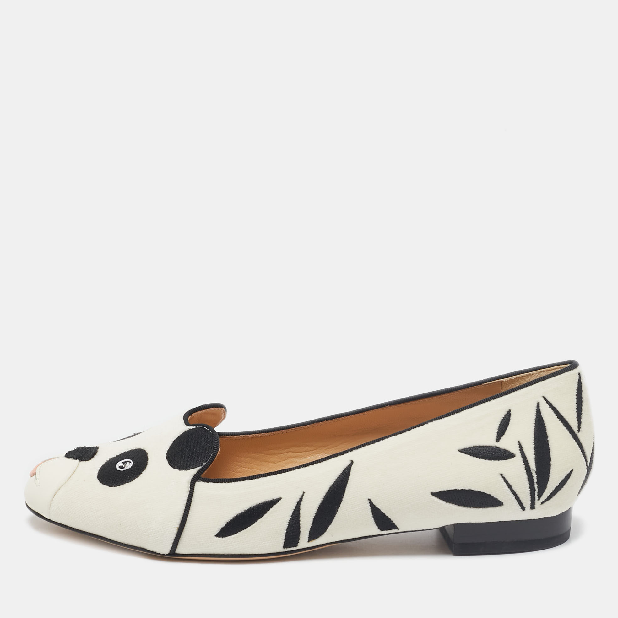 

Charlotte Olympia White/Black Velvet Panda Ballet Flats Size