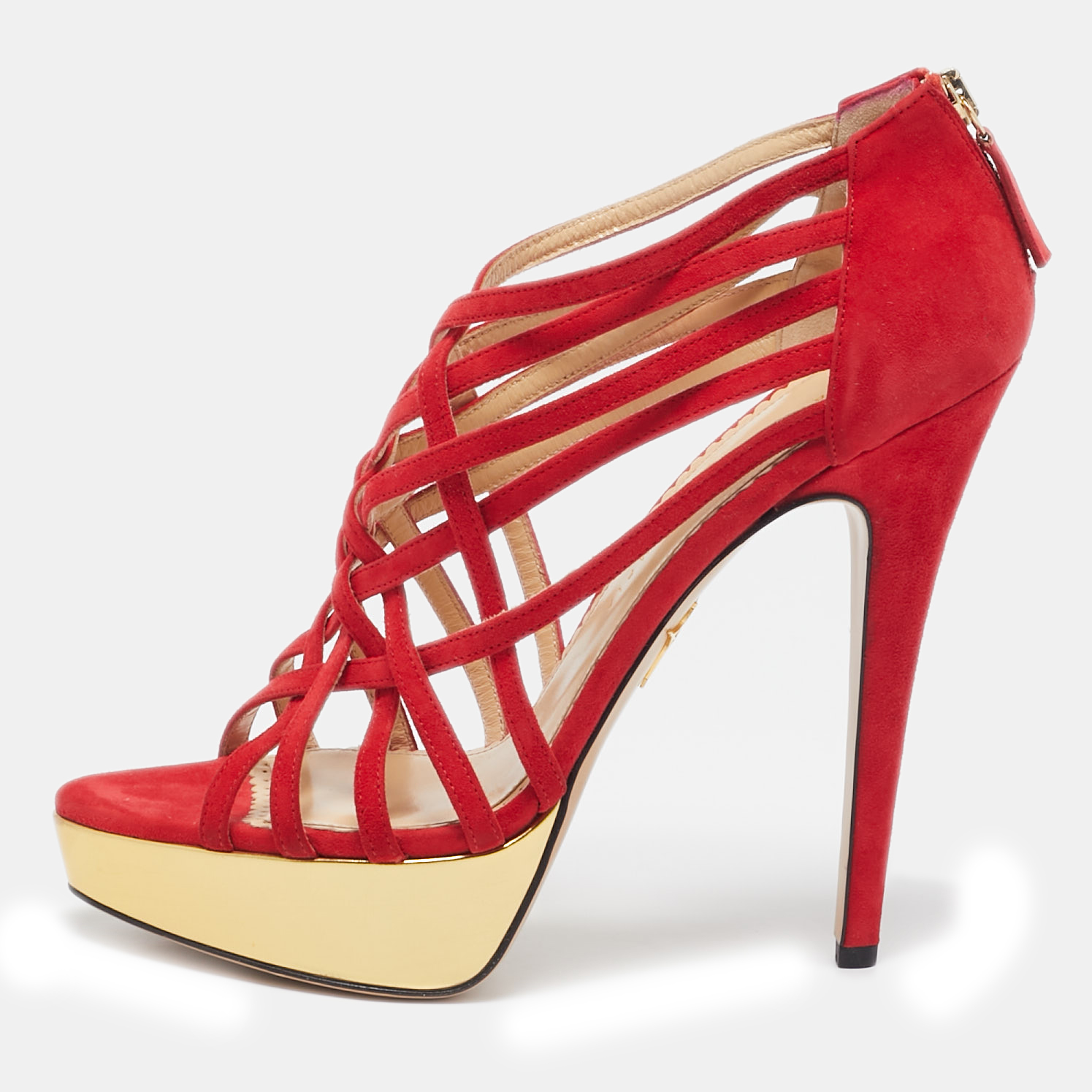 

Charlotte Olympia Red Suede Strappy Platform Sandals Size