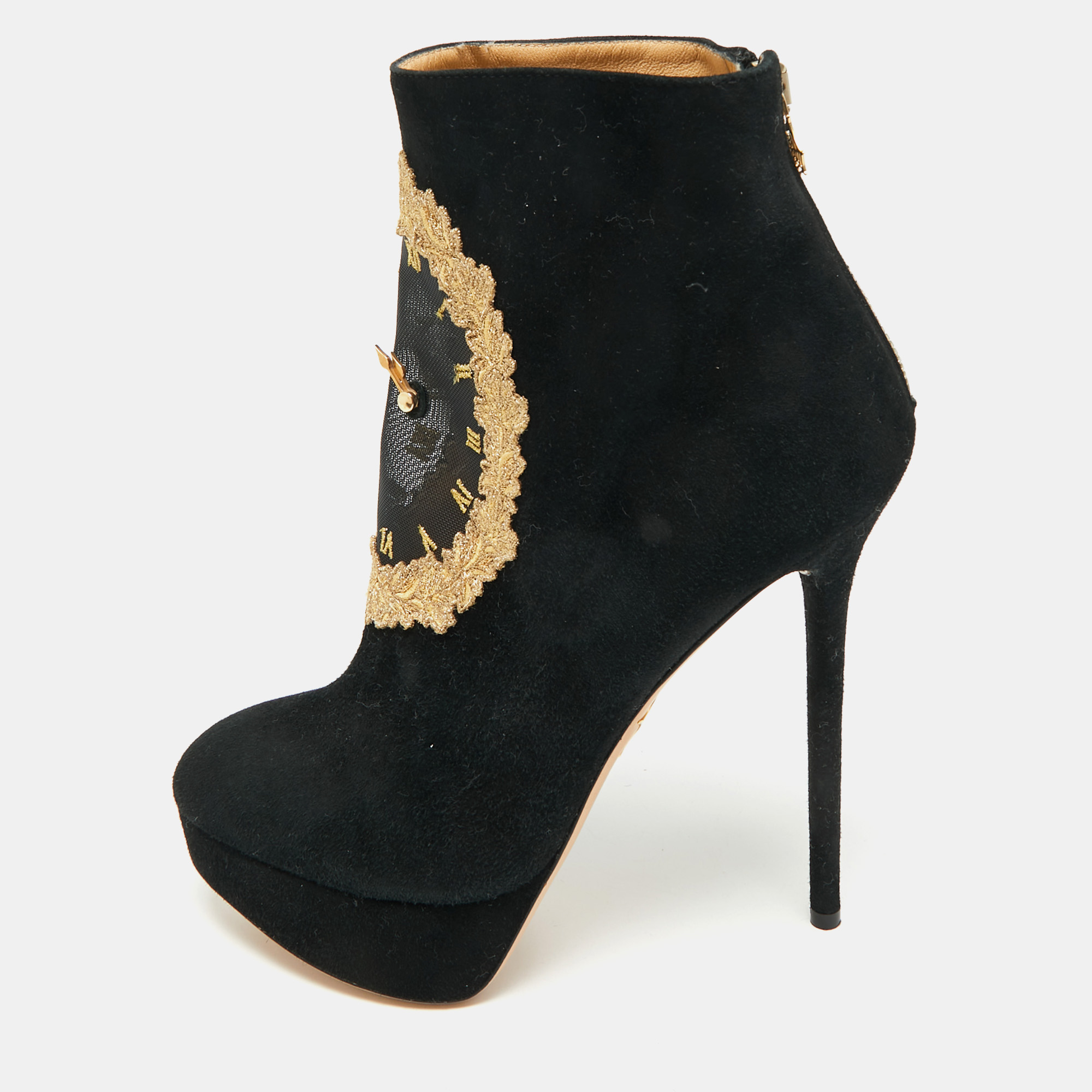 

Charlotte Olympia Black Suede On Time Platform Ankle Boots Size