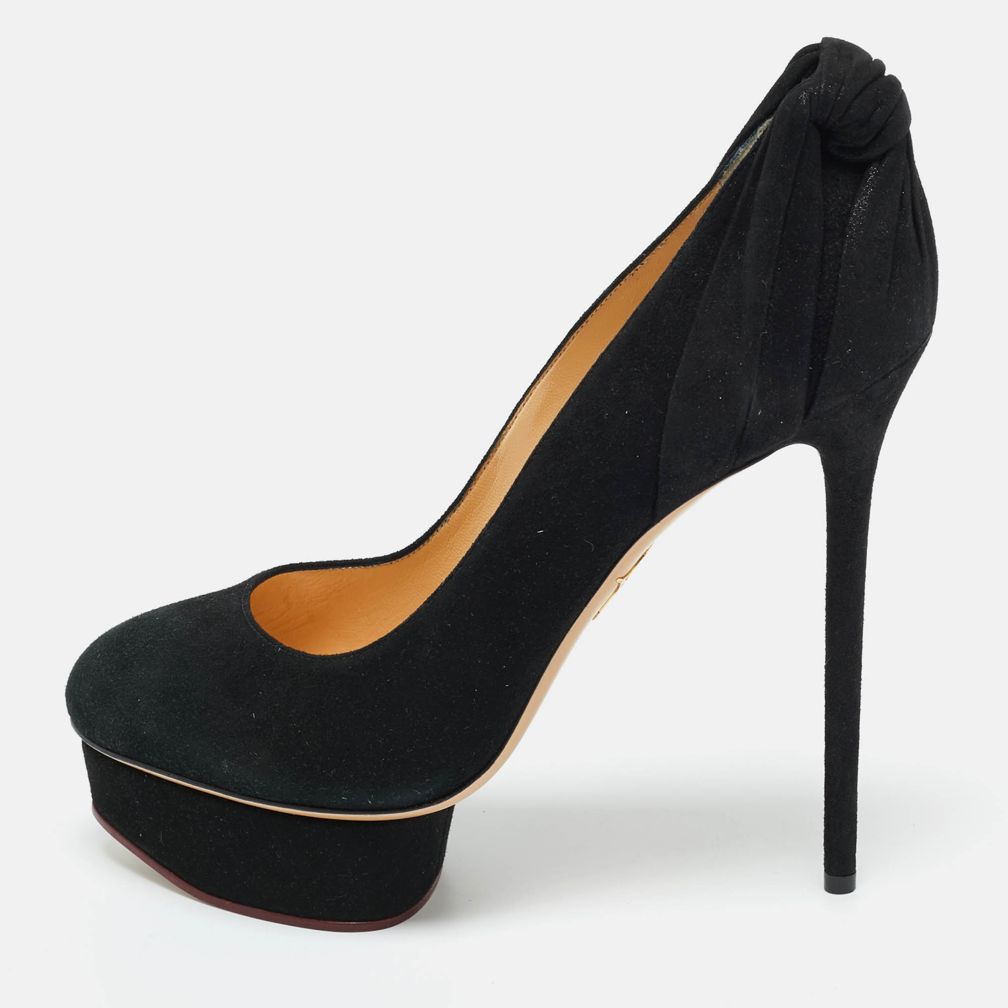 

Charlotte Olympia Black Suede Eccentric Josephine Platform Pumps Size