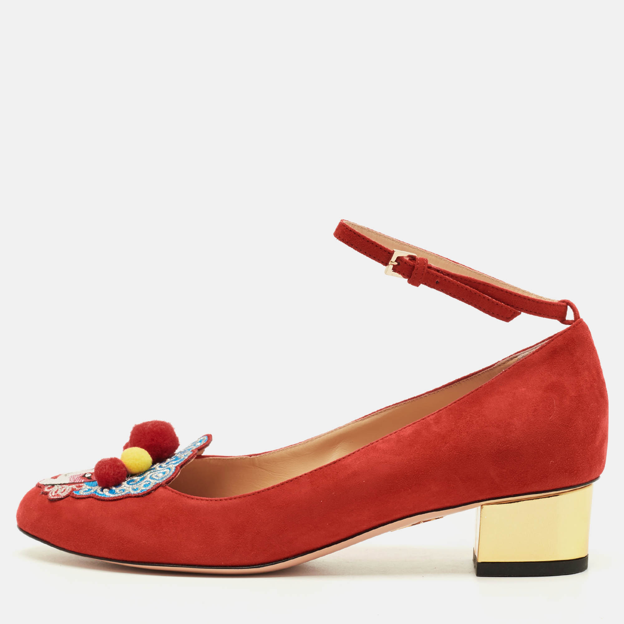 

Charlotte Olympia Peking Size  Red Suede Ankle Strap Pumps