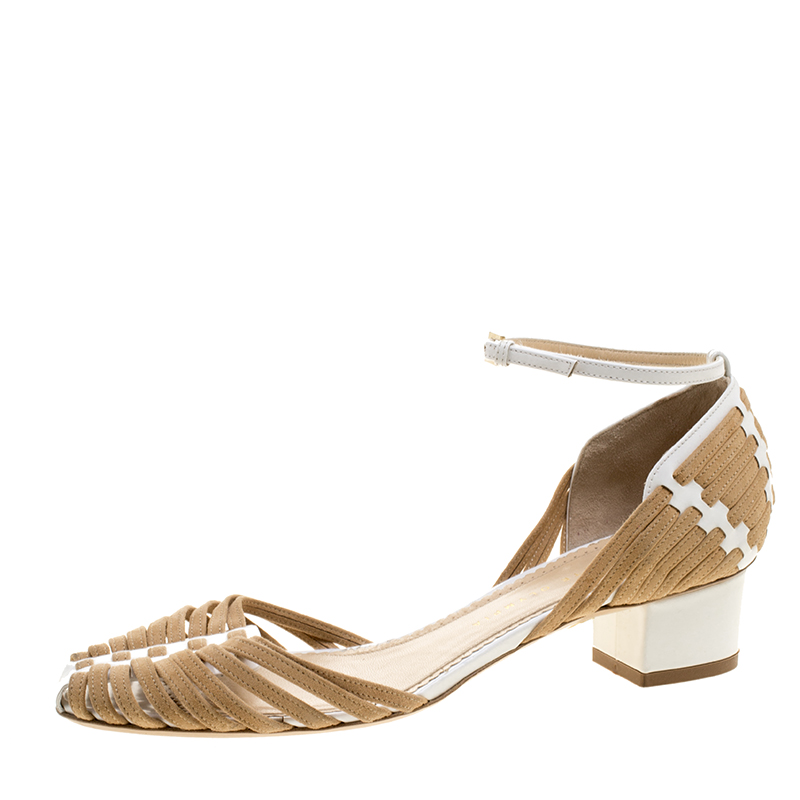 Pre Owned صندل شارلوت أوليمبيا سيور كاحل مغزولة رنشرا سويدي وجلد لونين مقاس 40