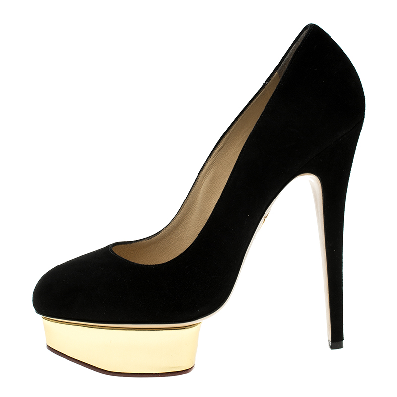 

Charlotte Olympia Black Suede Dolly Platform Pumps Size