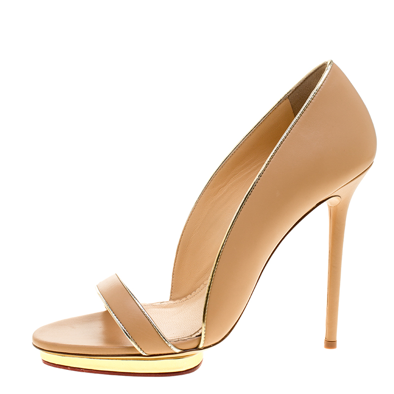 

Charlotte Olympia Beige Leather Christine Open Toe Sandals Size