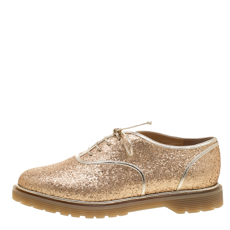 

Charlotte Olympia Metallic Dull Gold Glitter Stefania Oxfords Size