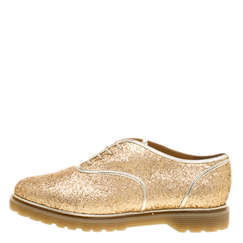 

Charlotte Olympia Metallic Dull Gold Glitter Stefania Oxfords Size