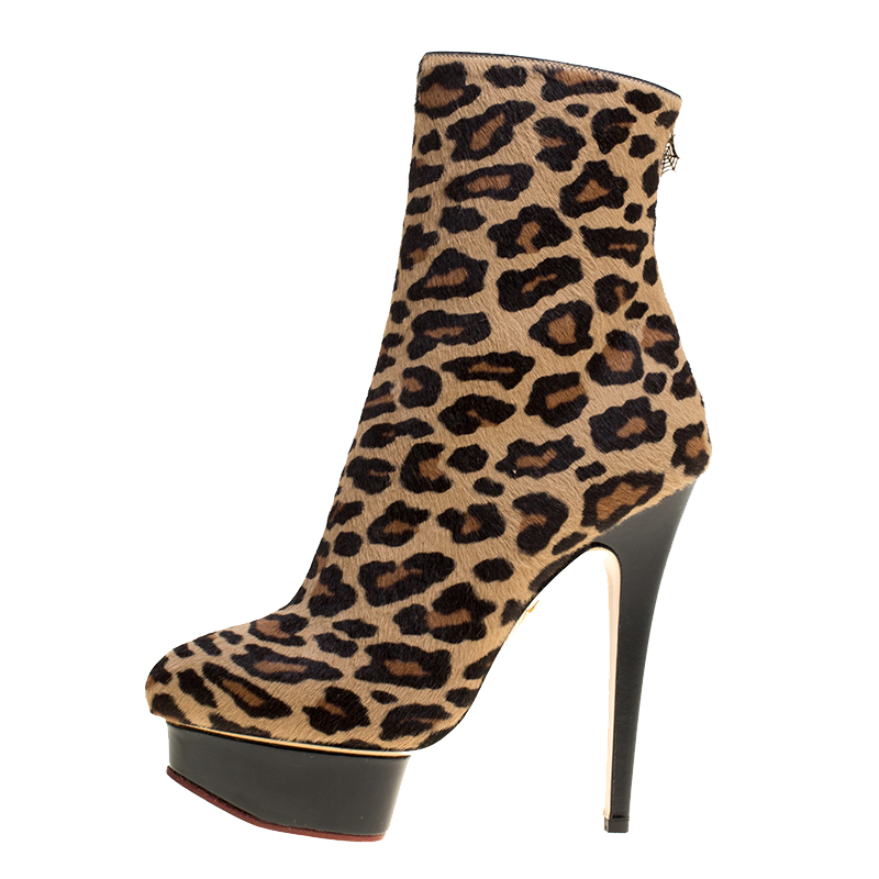 

Charlotte Olympia Leopard Print Pony Hair Lucinda Platform Ankle Boots Size, Beige