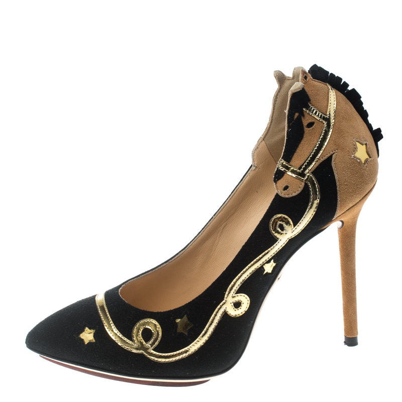 

Charlotte Olympia Two Tone Suede Giddy Up Pumps Size, Black