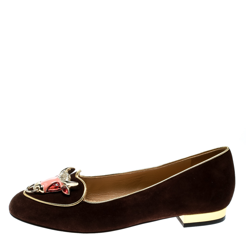 

Charlotte Olympia Brown Suede Taurus Smoking Slippers Size