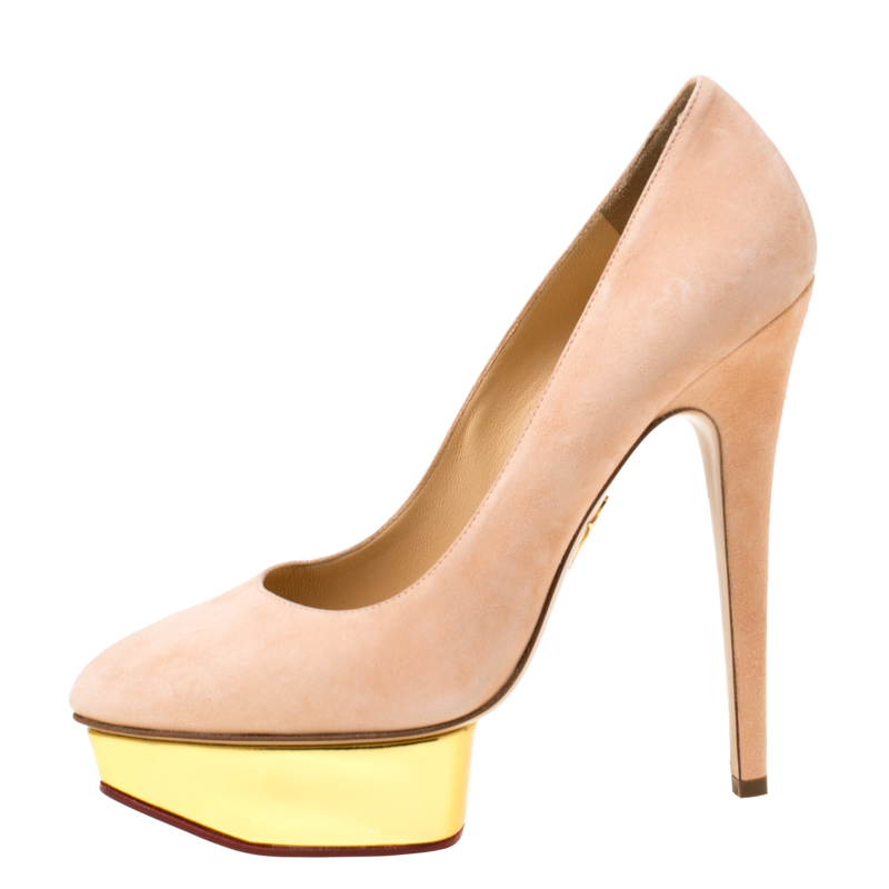 

Charlotte Olympia Blush Pink Suede Dolly Platform Pumps Size