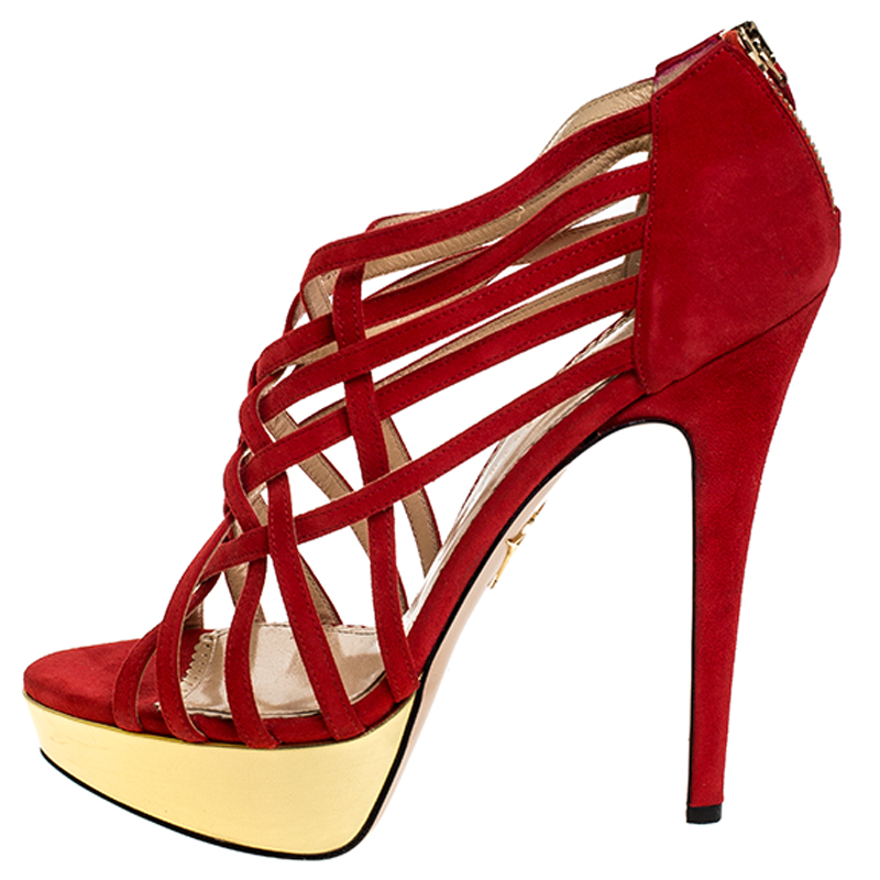 

Charlotte Olympia Red Suede Strappy Platform Sandals Size