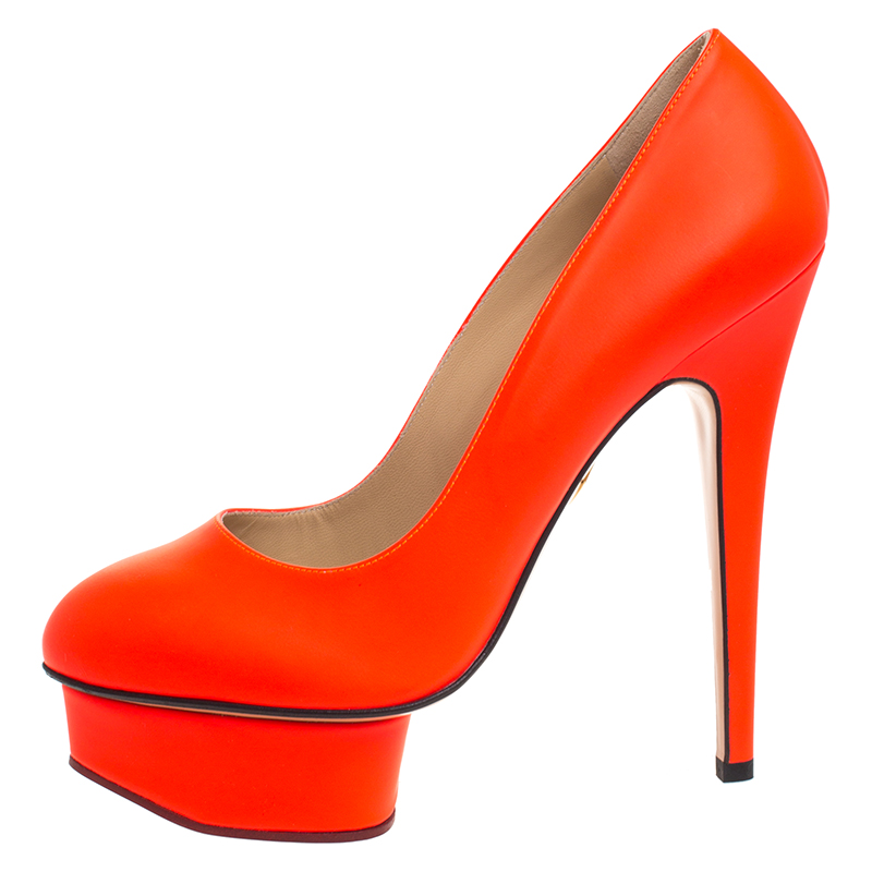 

Charlotte Olympia Orange Leather Dolly Platform Pumps Size