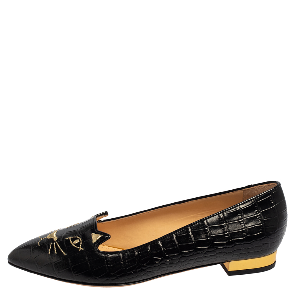 

Charlotte Olympia Black Leather Kitty Flats Size