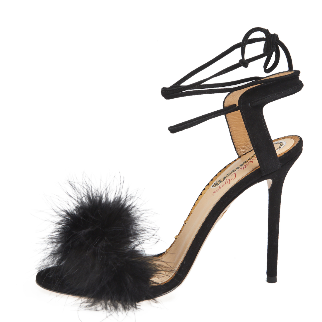 

Charlotte Olympia Black Suede And Feather Embellished Salsa Sandals Size