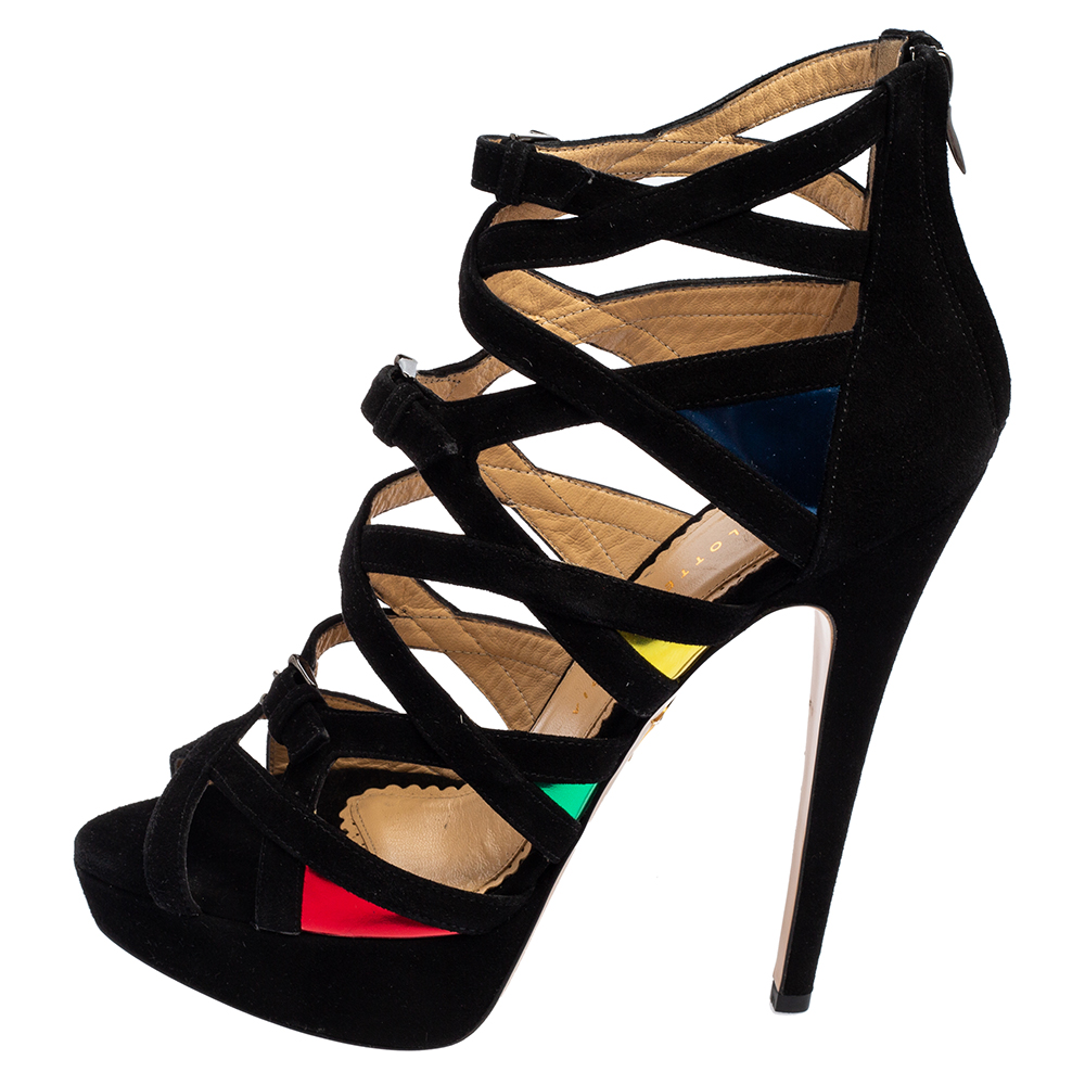 

Charlotte Olympia Black Suede Elvira Platform Sandals Size