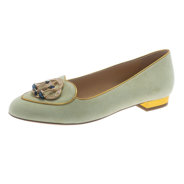 Pre Owned Charlotte Olympia Grey Suede Libra Smoking Slippers Size 38.5