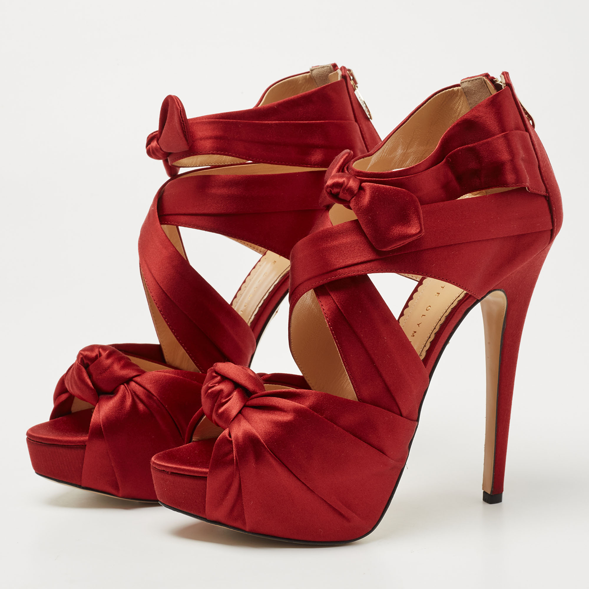 

Charlotte Olympia Red Satin Andrea Platform Sandals Size