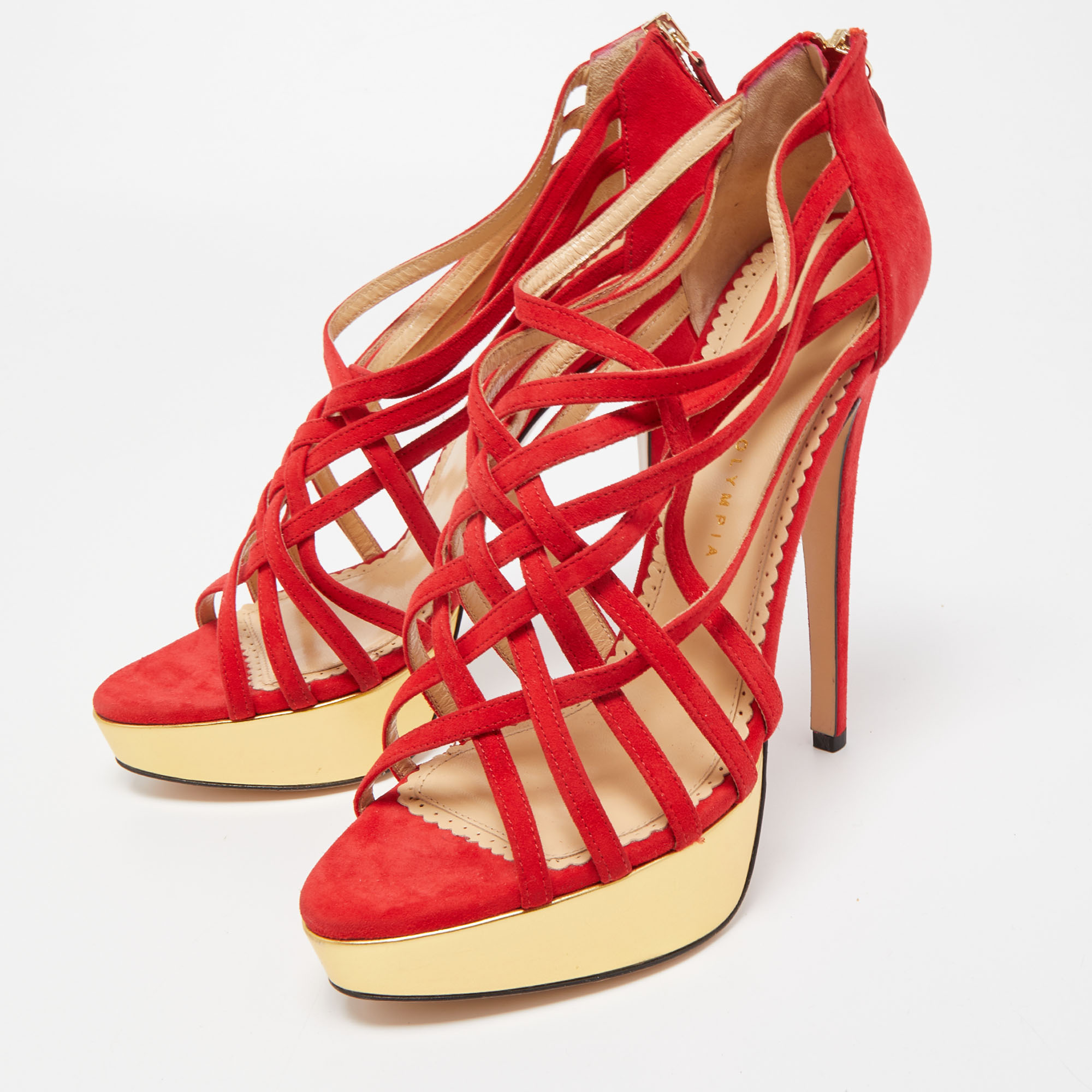 

Charlotte Olympia Red Suede Strappy Platform Sandals Size