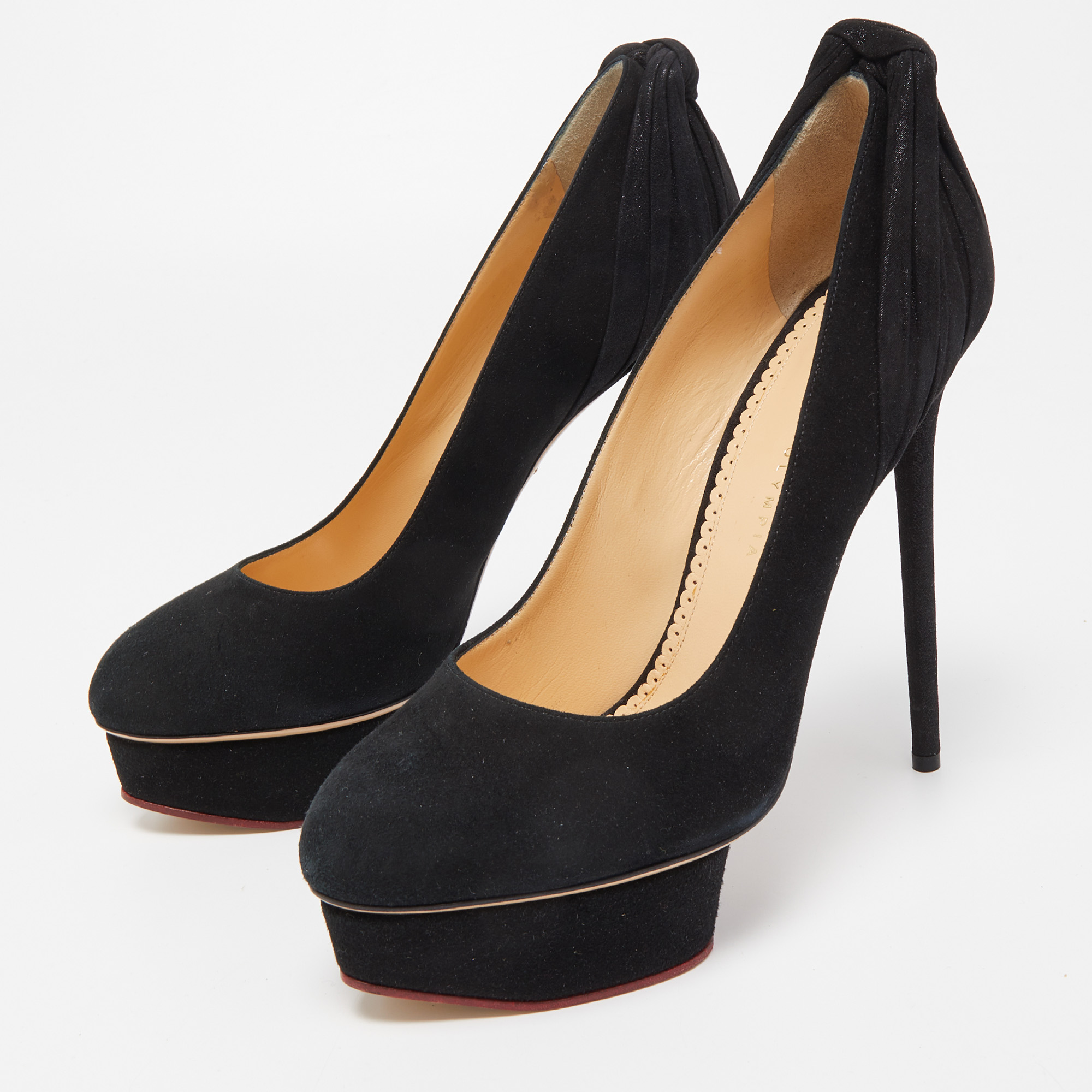 

Charlotte Olympia Black Suede Dolly Pumps Size