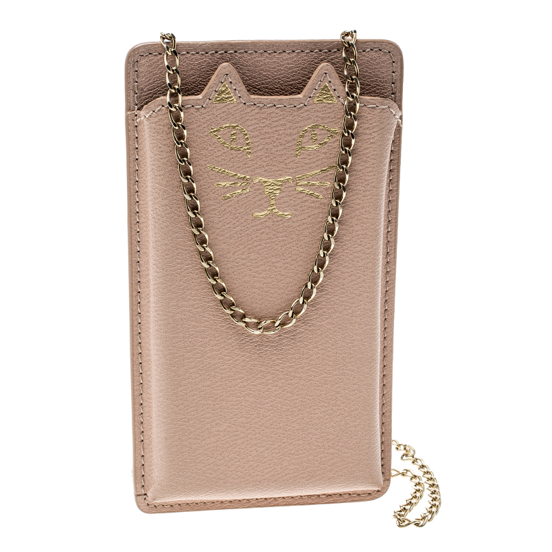 Pre Owned Charlotte Olympia Blush Pink Leather Feline IPhone 6 Case