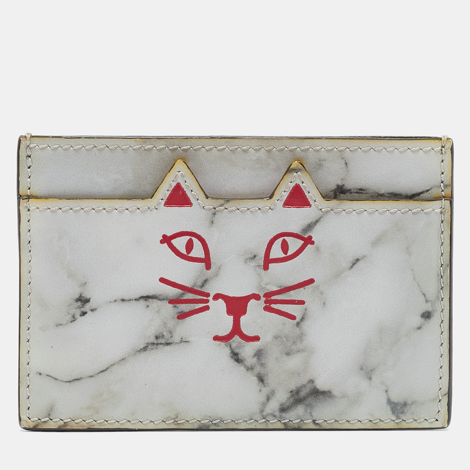 

Charlotte Olympia Grey Marble Print Leather Kitty Card Holder