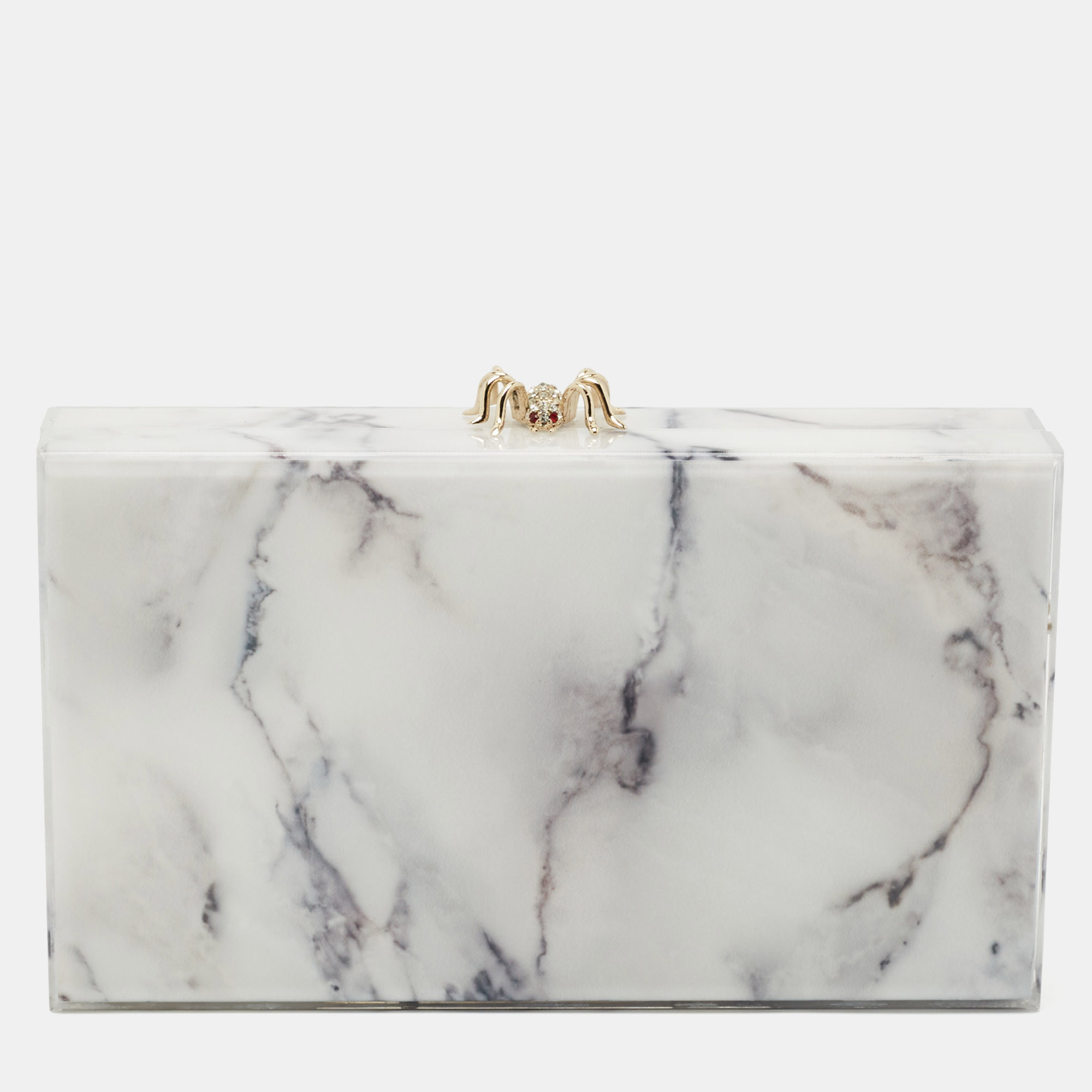 

Charlotte Olympia White Marble Effect Perspex Spider Pandora Box Clutch