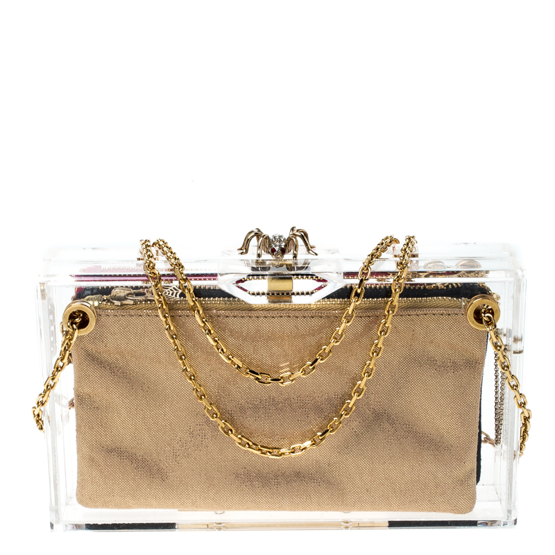 Pre Owned حقيبة كلتش شارلوت أوليمبيا صندوق باندورا كلاسيك بسلسلة بلاستيك شفافة