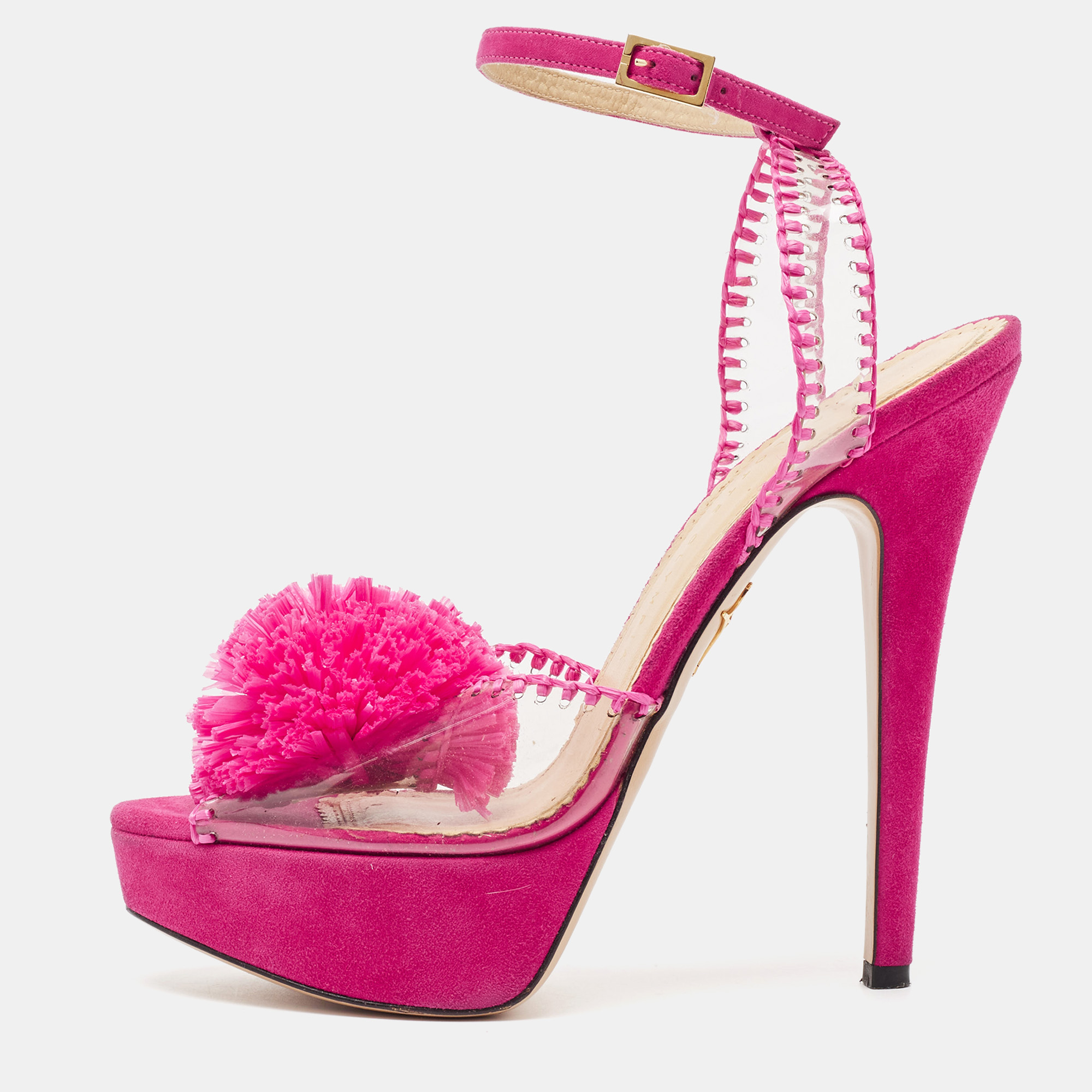 

Charlotte Olympia Pink PVC and Suede Pomeline Ankle Strap Sandals Size