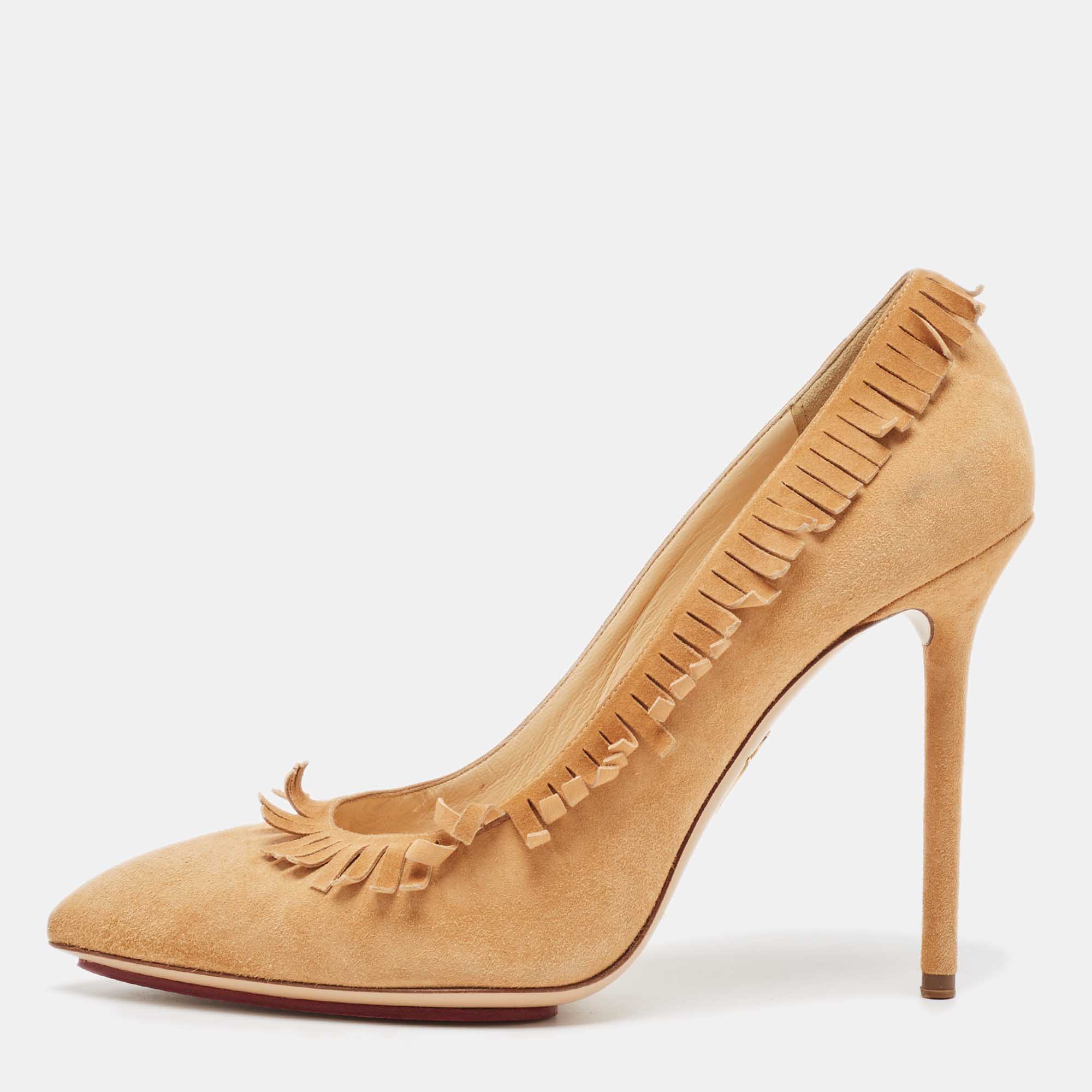 

Charlotte Olympia Brown Suede Fringe Pumps Size