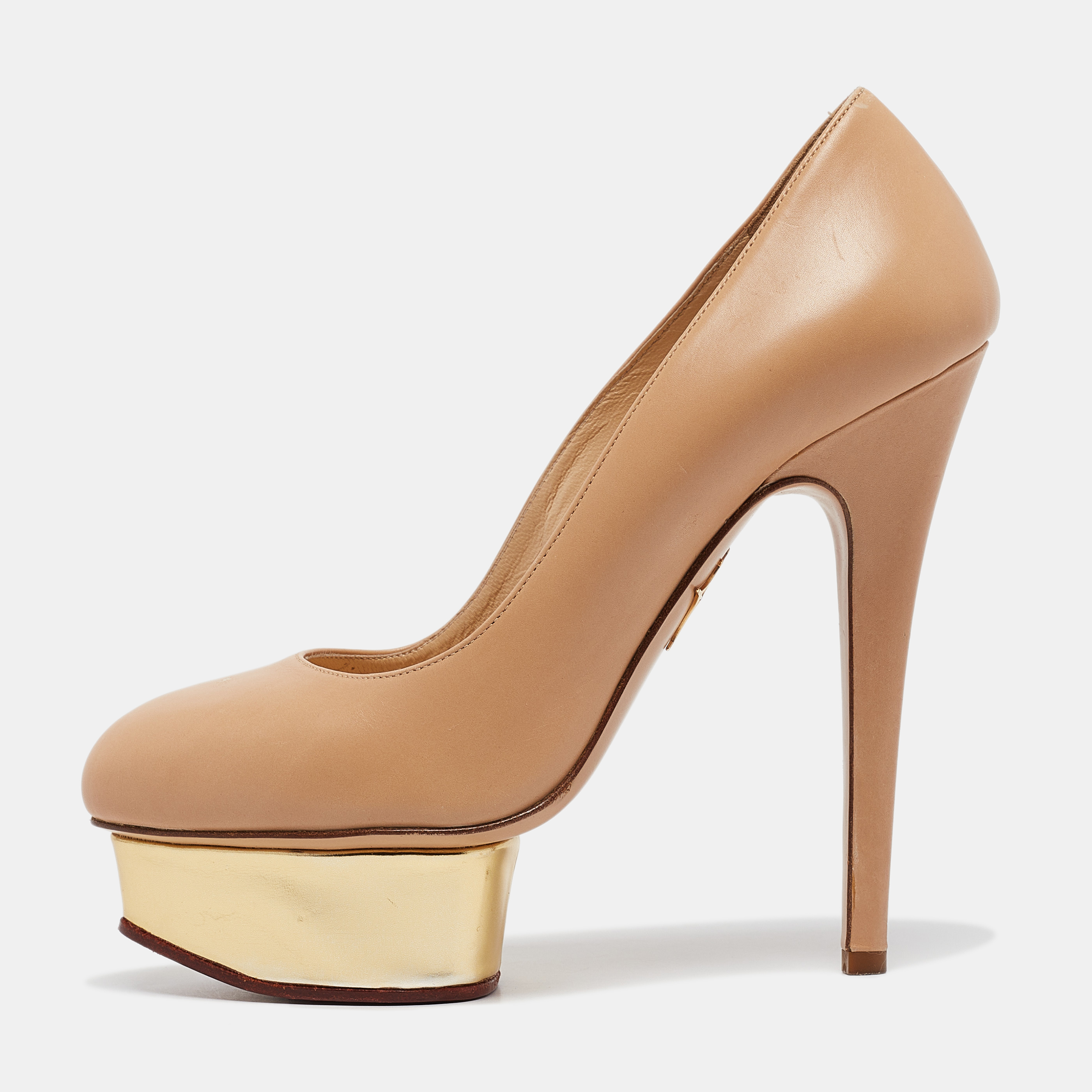 

Charlotte Olympia Beige Leather Dolly Platform Pumps Size