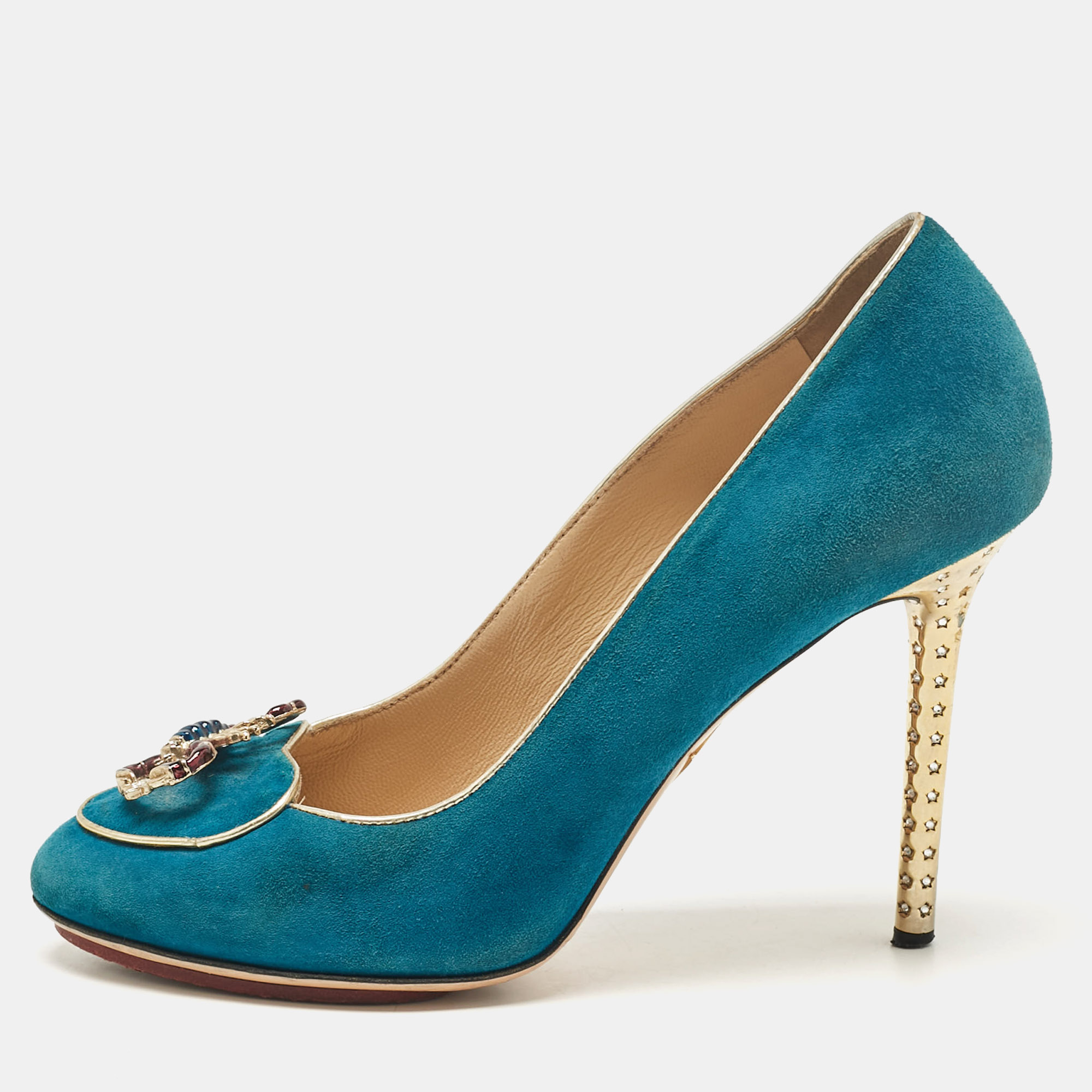 

Charlotte Olympia Blue Suede Platform Pumps Size