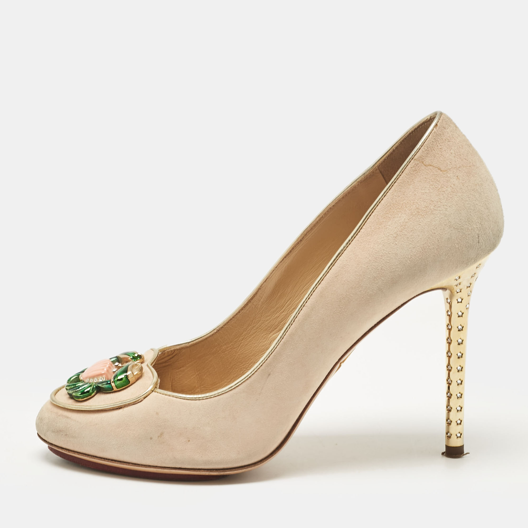 

Charlotte Olympia Beige Suede Birthday Zodiac Pumps Size