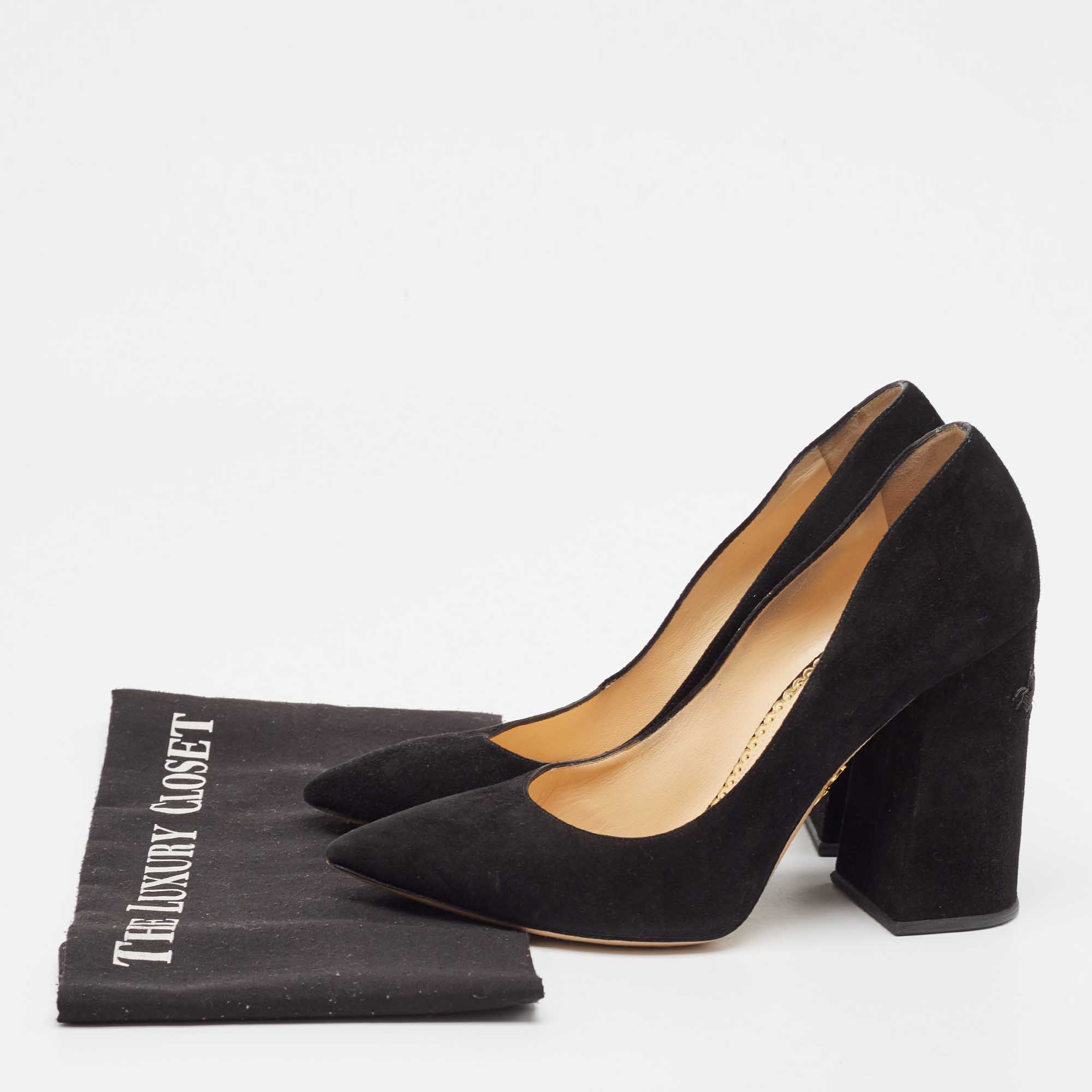 Charlotte Olympia Black Suede Block Heel Pumps Size 39 