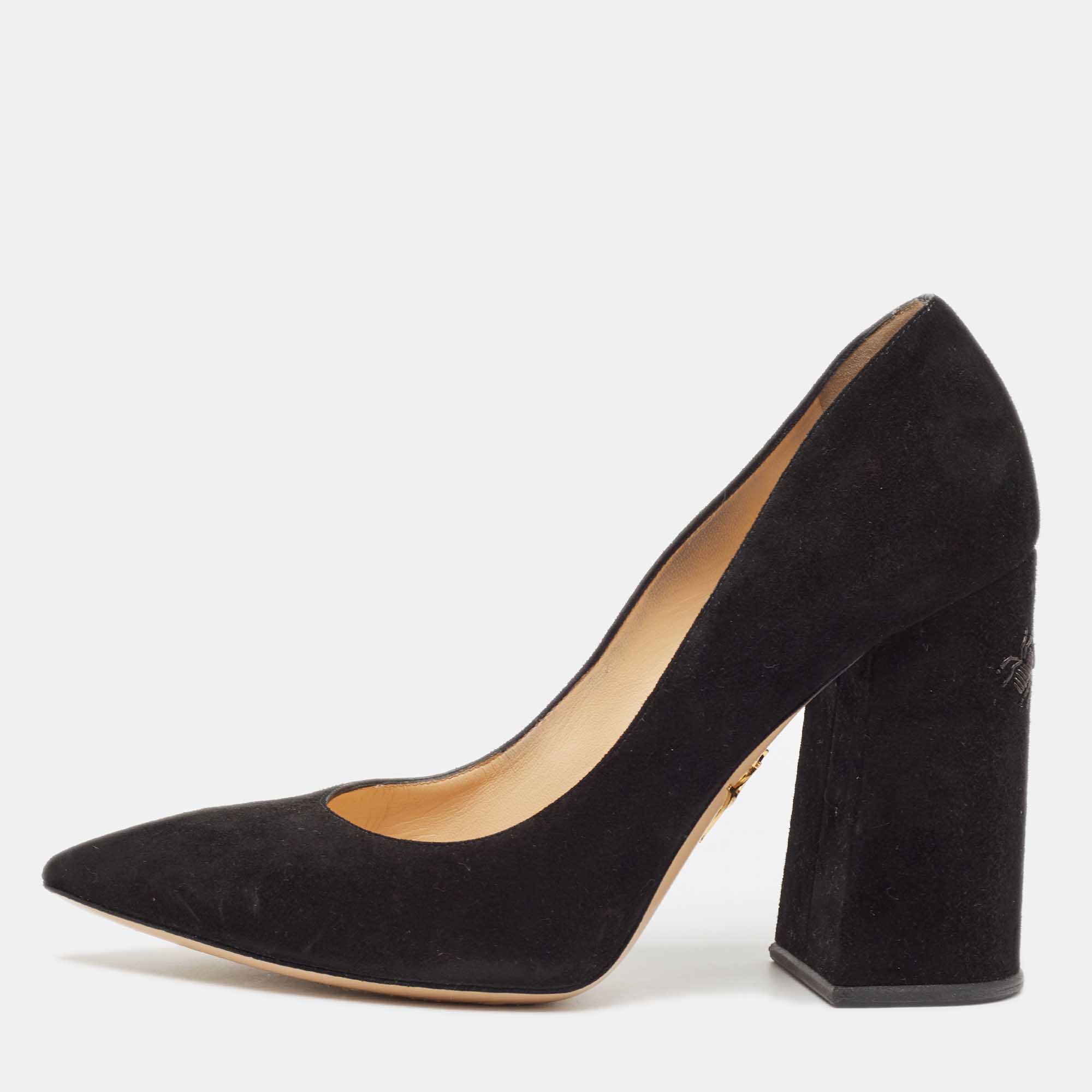 

Charlotte Olympia Black Suede Block Heel Pumps Size