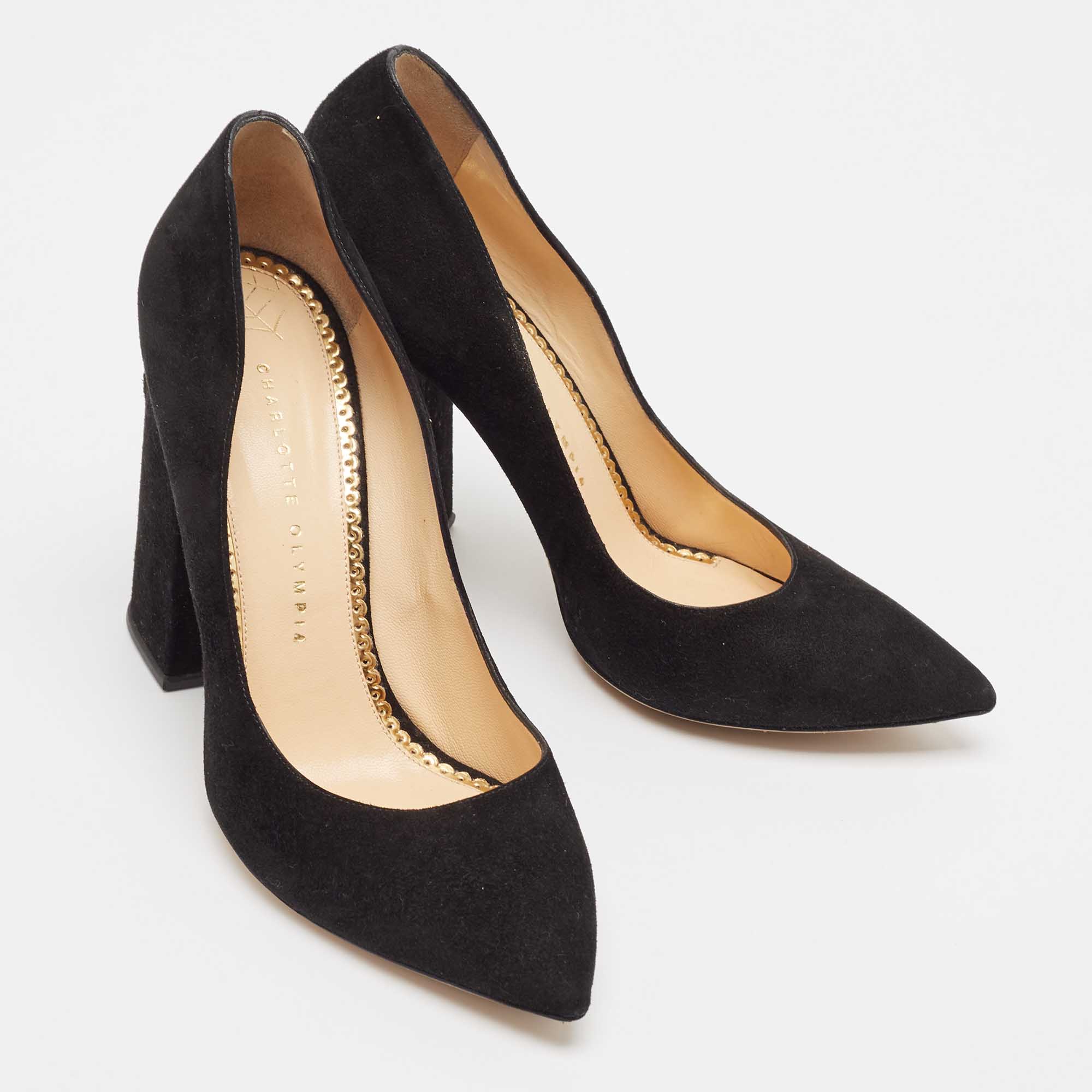 Charlotte Olympia Black Suede Block Heel Pumps Size 39 