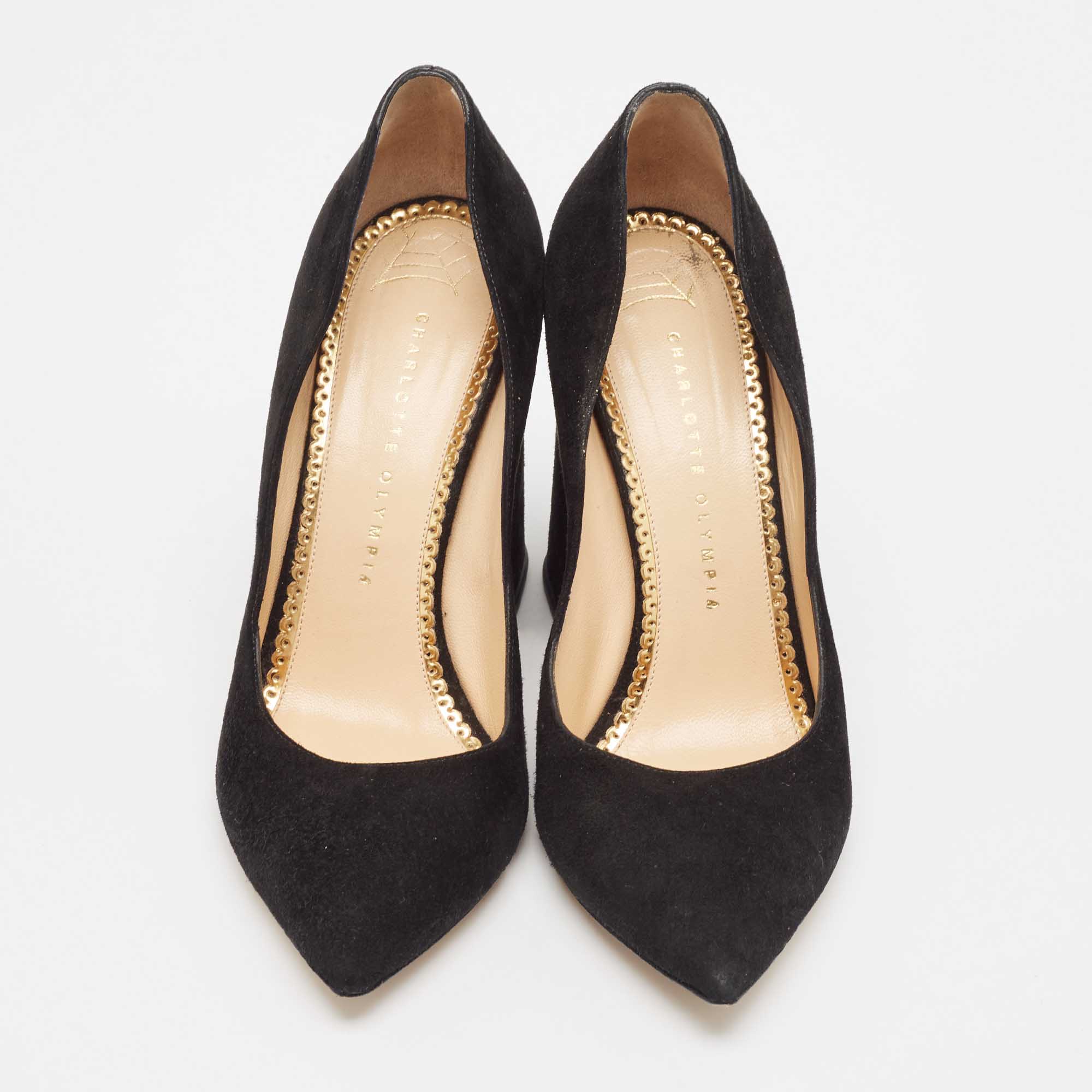 Charlotte Olympia Black Suede Block Heel Pumps Size 39 