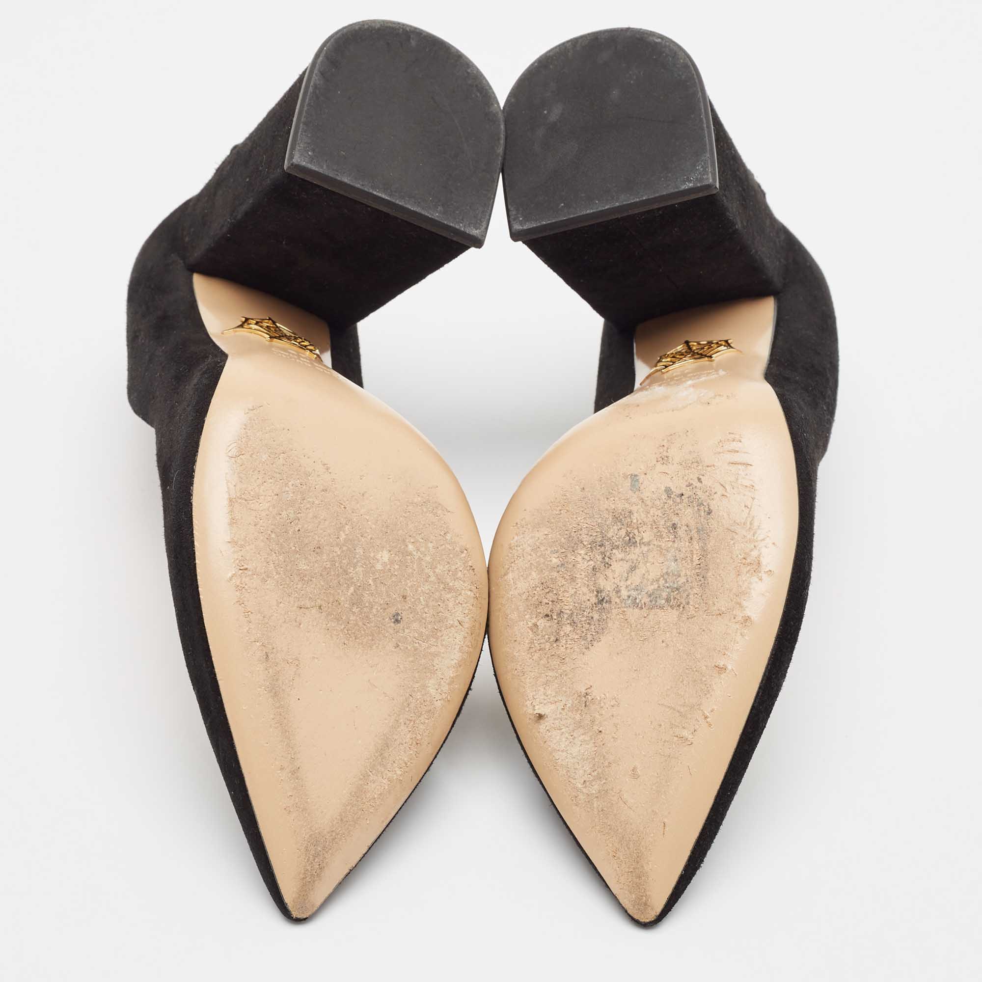 Charlotte Olympia Black Suede Block Heel Pumps Size 39 