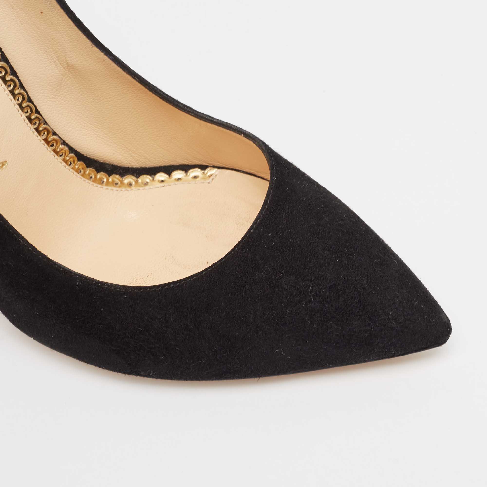 Charlotte Olympia Black Suede Block Heel Pumps Size 39 