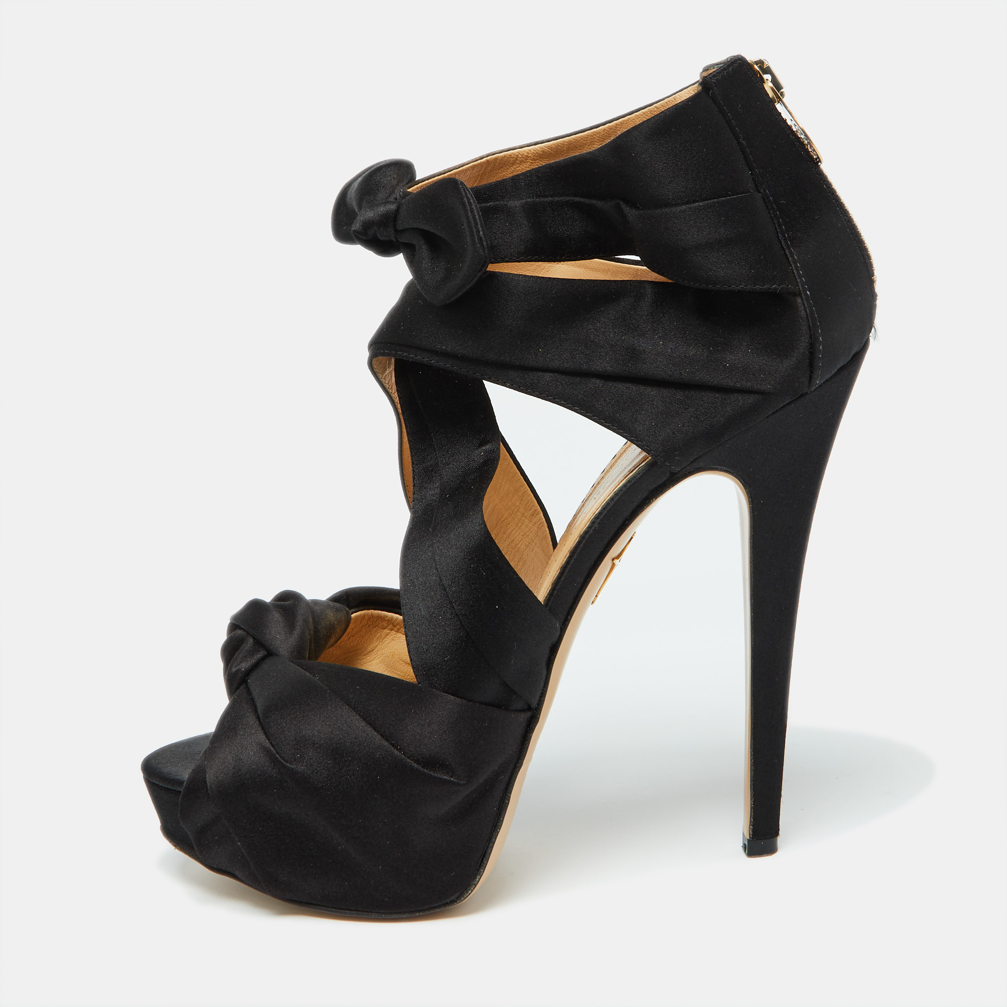 

Charlotte Olympia Black Satin Andrea Knotted Platform Sandals Size