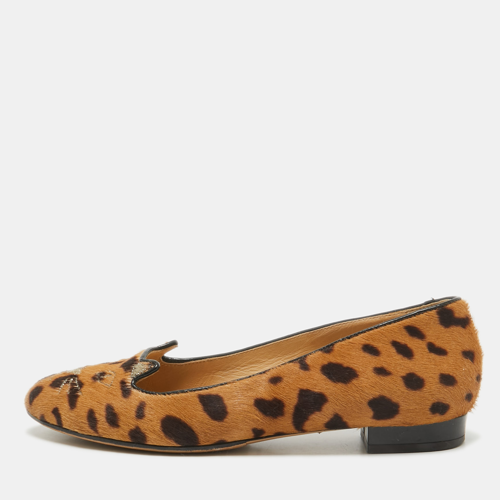 

Charlotte Olympia Brown Leopard Print Calf Hair Cat Ballet Flats Size