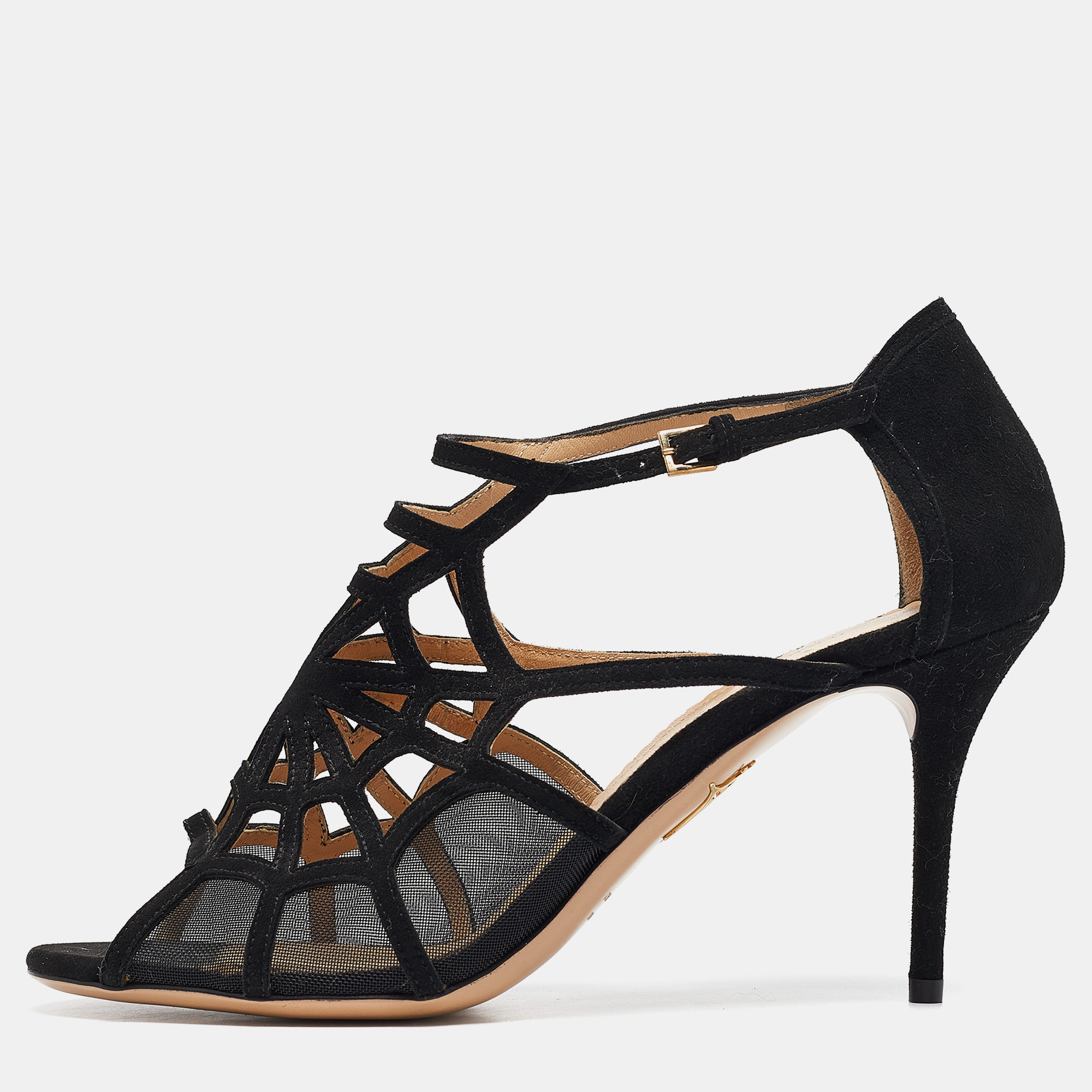 

Charlotte Olympia Black Cutout Suede And Mesh Lotte Sandals Size