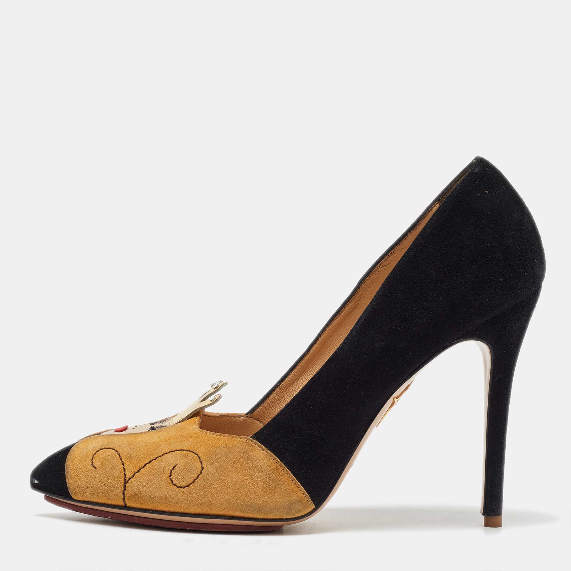 

Charlotte Olympia Black/Yellow Suede Sleeping Beauty Pumps Size