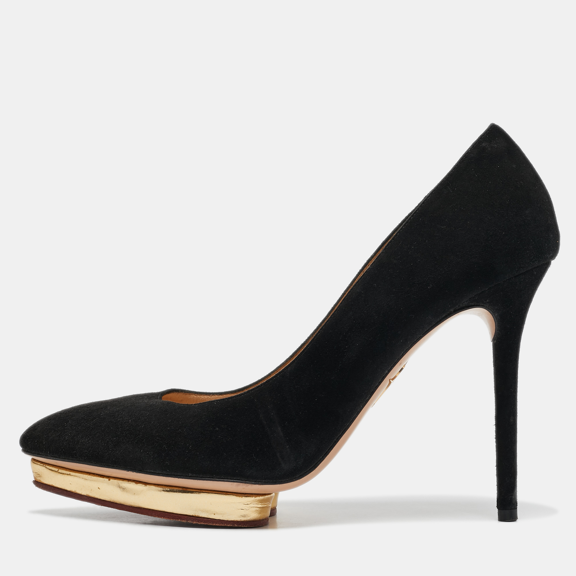 

Charlotte Olympia Black Suede Debbie Platform Pumps Size